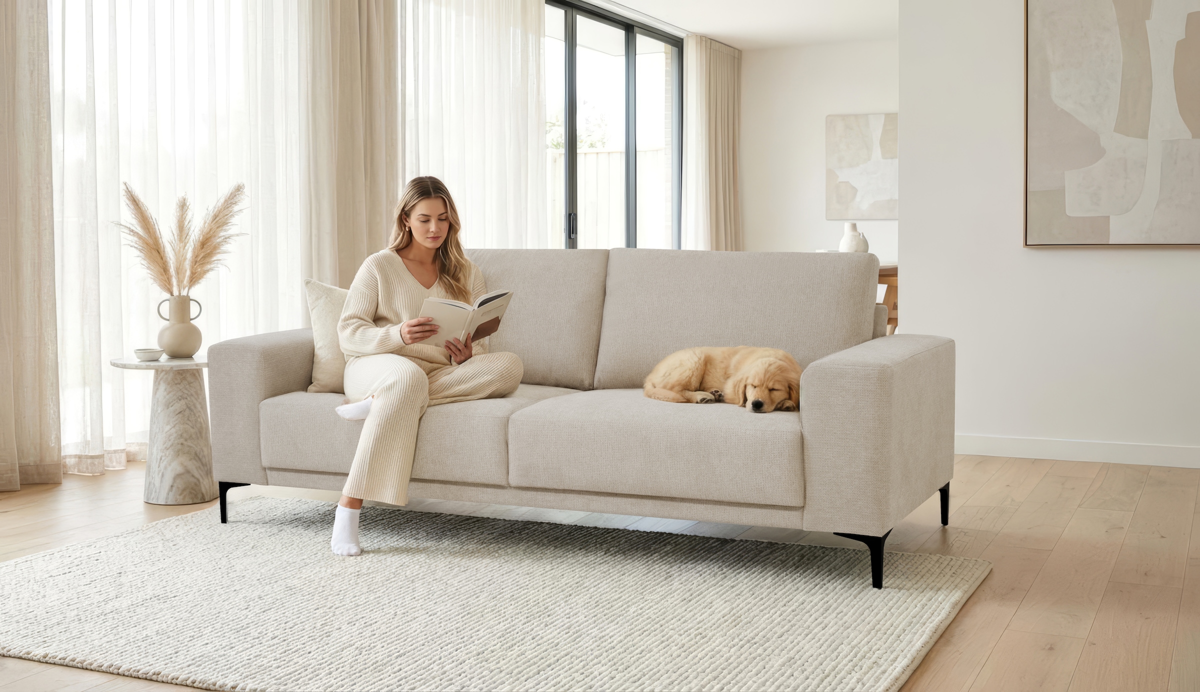 GOODproduct 3-Sitzer »Xander« Breite 224 cm, Soft-Touch Chenille, schwarze Metallfüsse