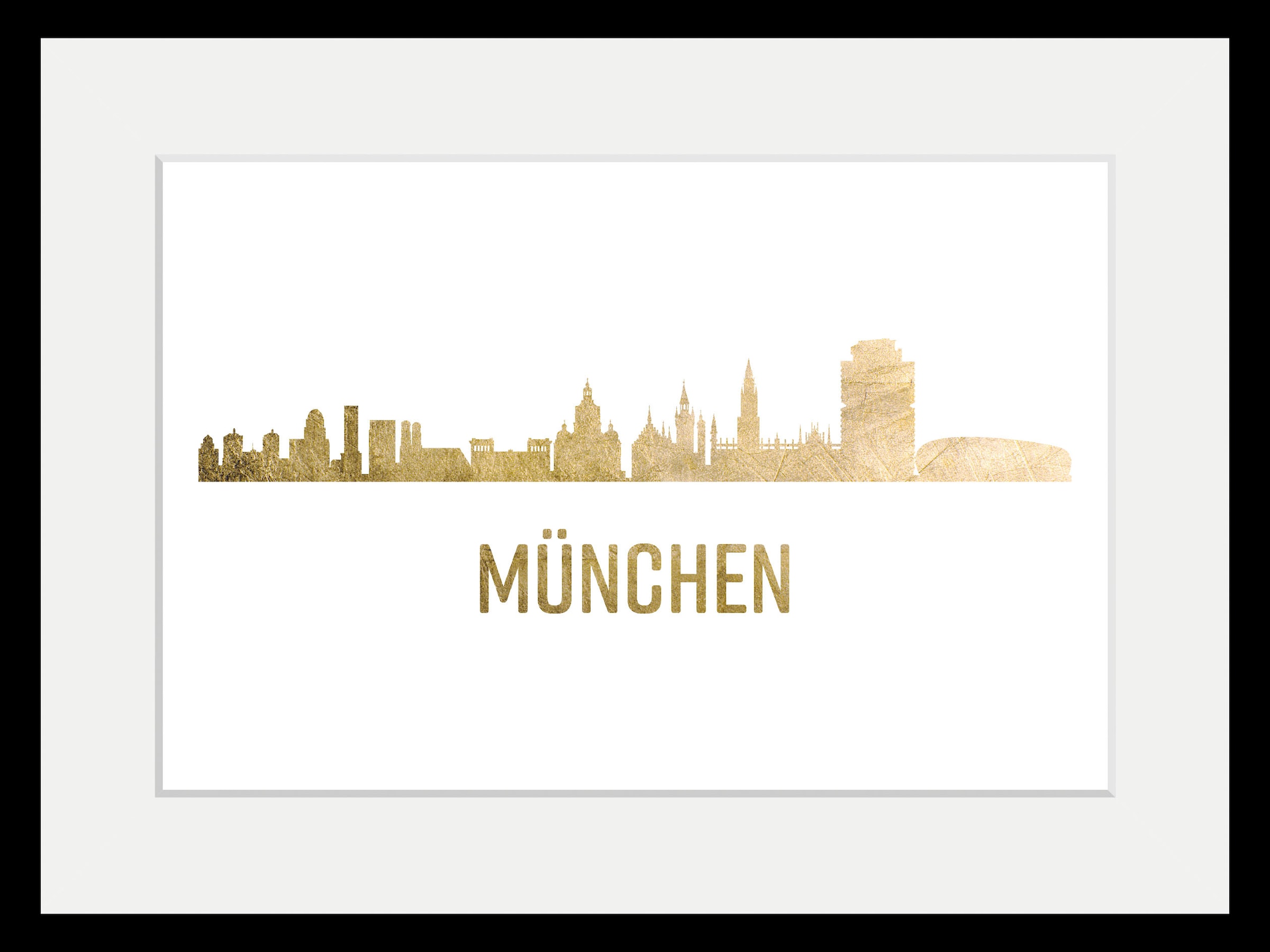 queence Image »München Skyline GOLD« 1 cuis tlg. HD Premium Poster-Druck inkl. Holzrahmen