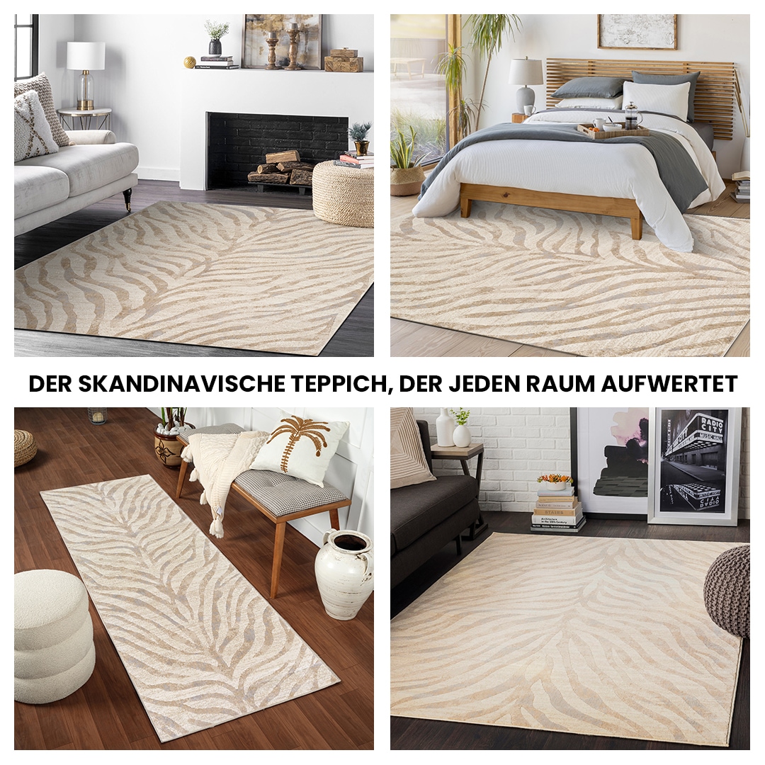 Livabliss Tapis »LUANDA« Rectangulaire 11 mm Höhe Skandinavischer Teppich, Boho Wohnzimmerteppich/Läufer im Zebra Muster