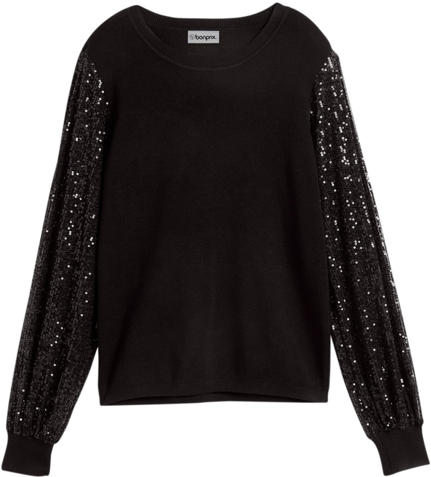bonprix Pull en tricot aus Viskose, Polyamid und Polyester, mit Ballon-Paillettenärmeln