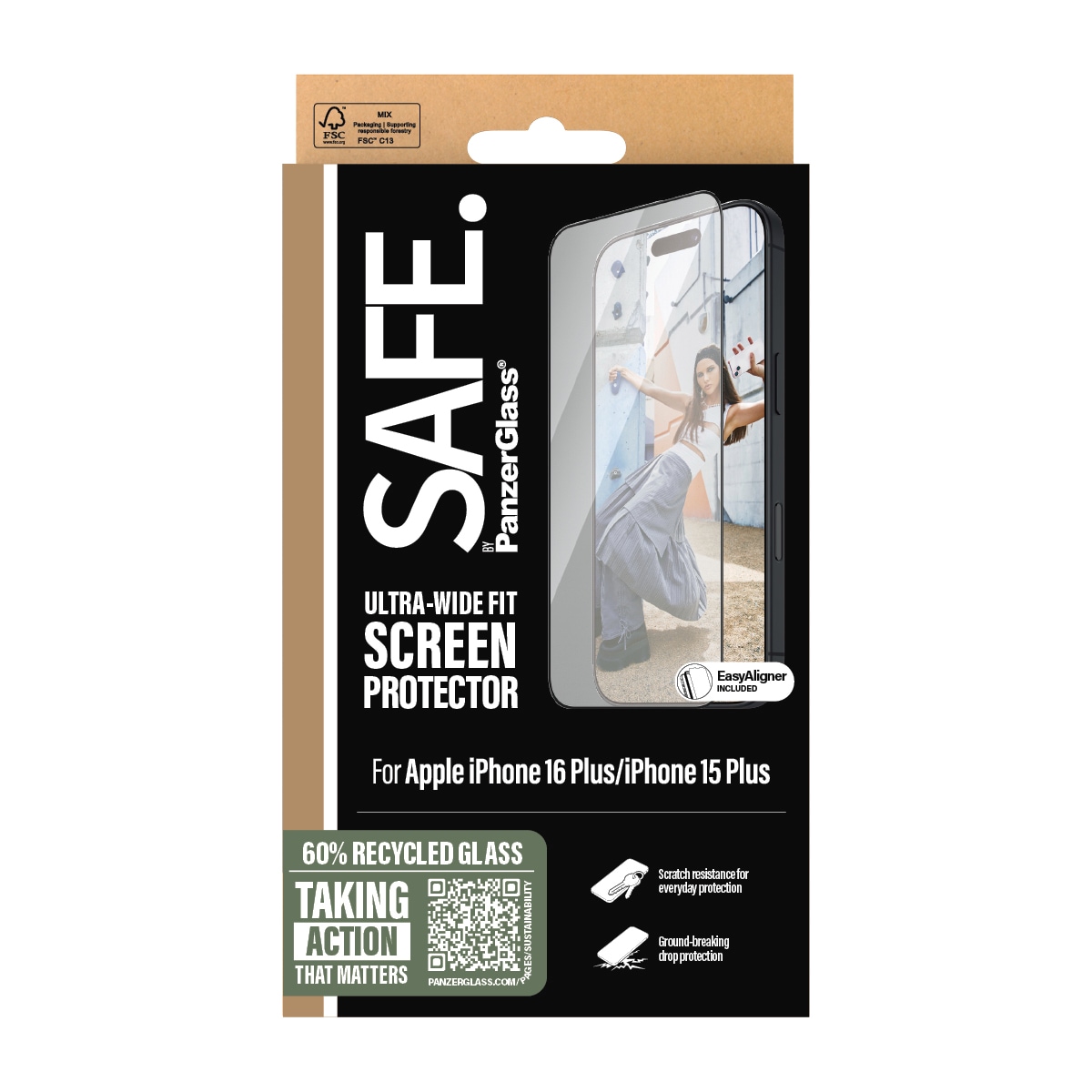 SAFE by PanzerGlass Verre de protection d'écran »Ultra-Wide Fit Screen Protection« für Apple iPhone 16 Plus;Apple iPhone 15 Plus Displayschutzfolie, Schutzfolie, Bildschirmschutz, kratz- & stossfest