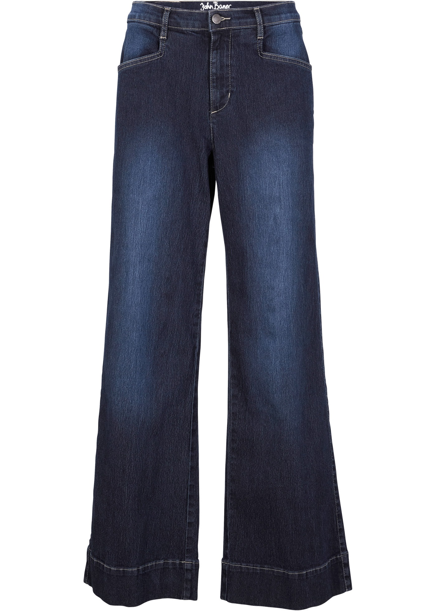 bonprix Weite Jeans »Wide Leg Jeans Mid Waist, Stretch« 2 Stk. Loose Fit Passform, mit Five-Pocket Style, leicht ausgestelltes Bein