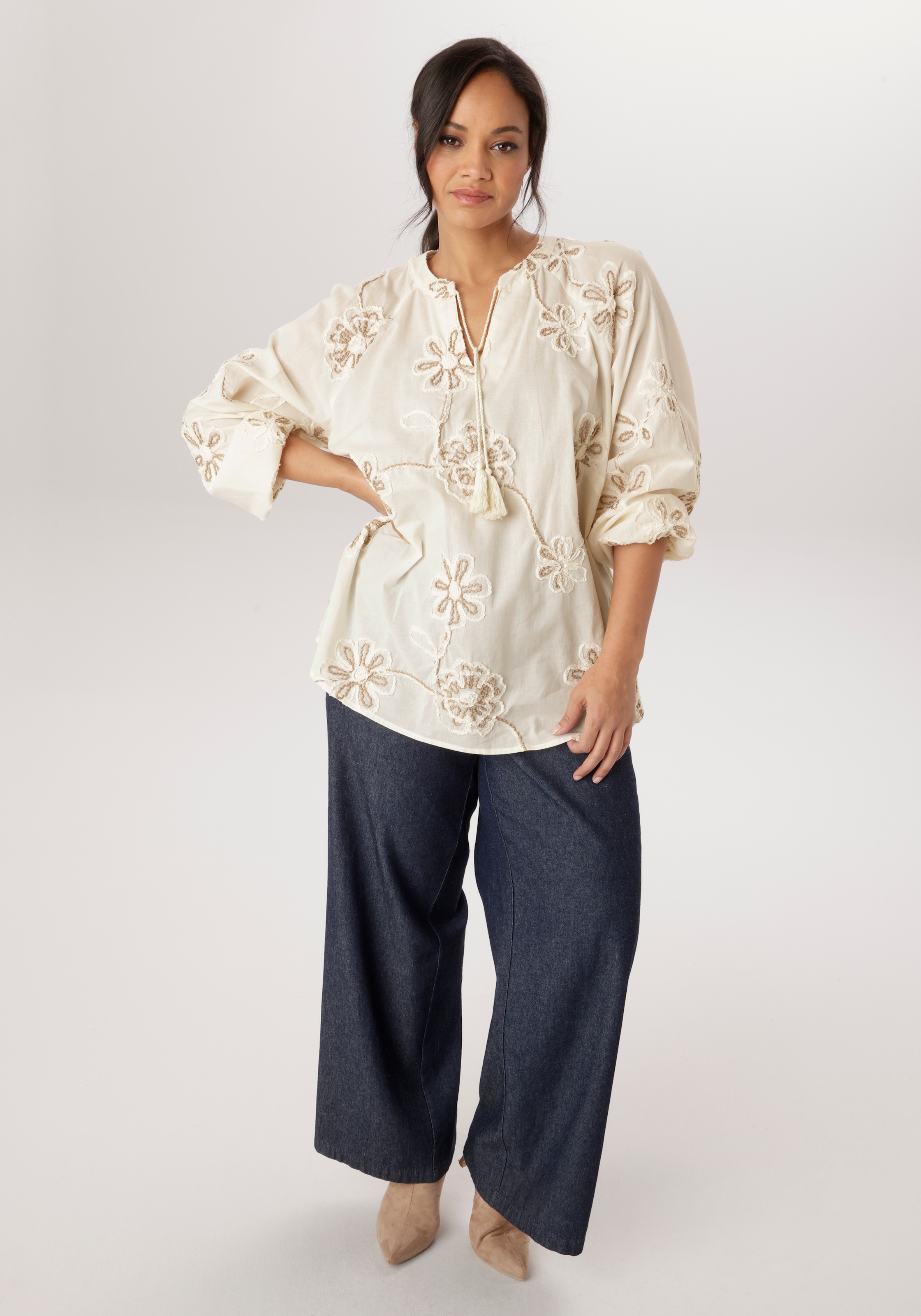 Aniston PLUS Blouse à enfiler mit schöner toniger Stickerei - NEUE KOLLEKTION
