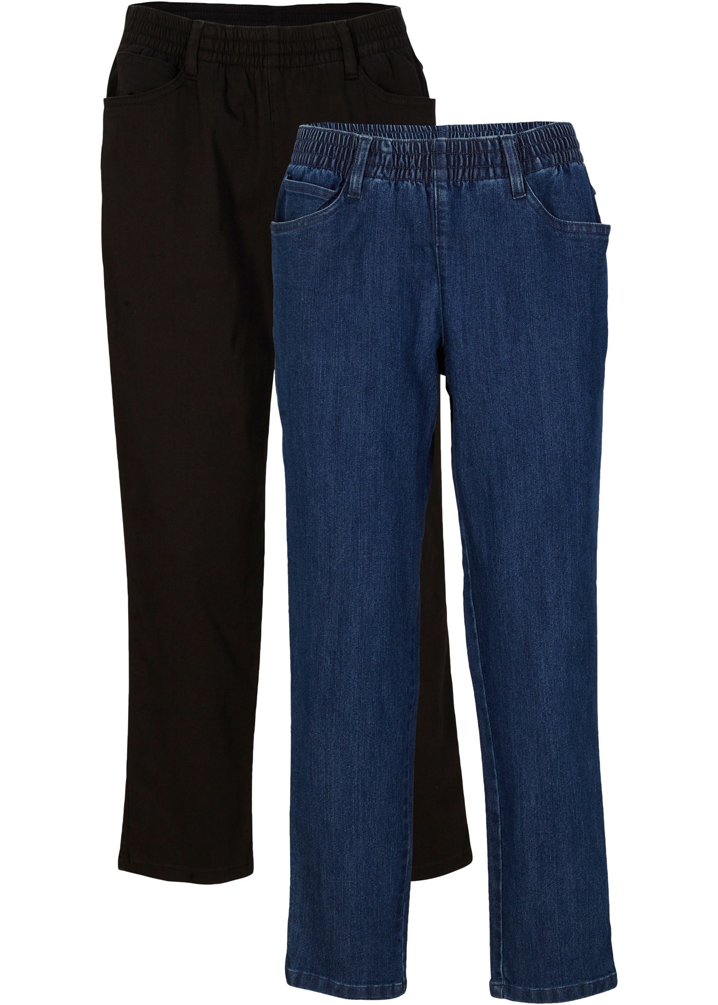 bonprix Straight-Jeans Packung, 2 gerades Bein, mit erhöhtem Gummibund, in Stretch-Qualität