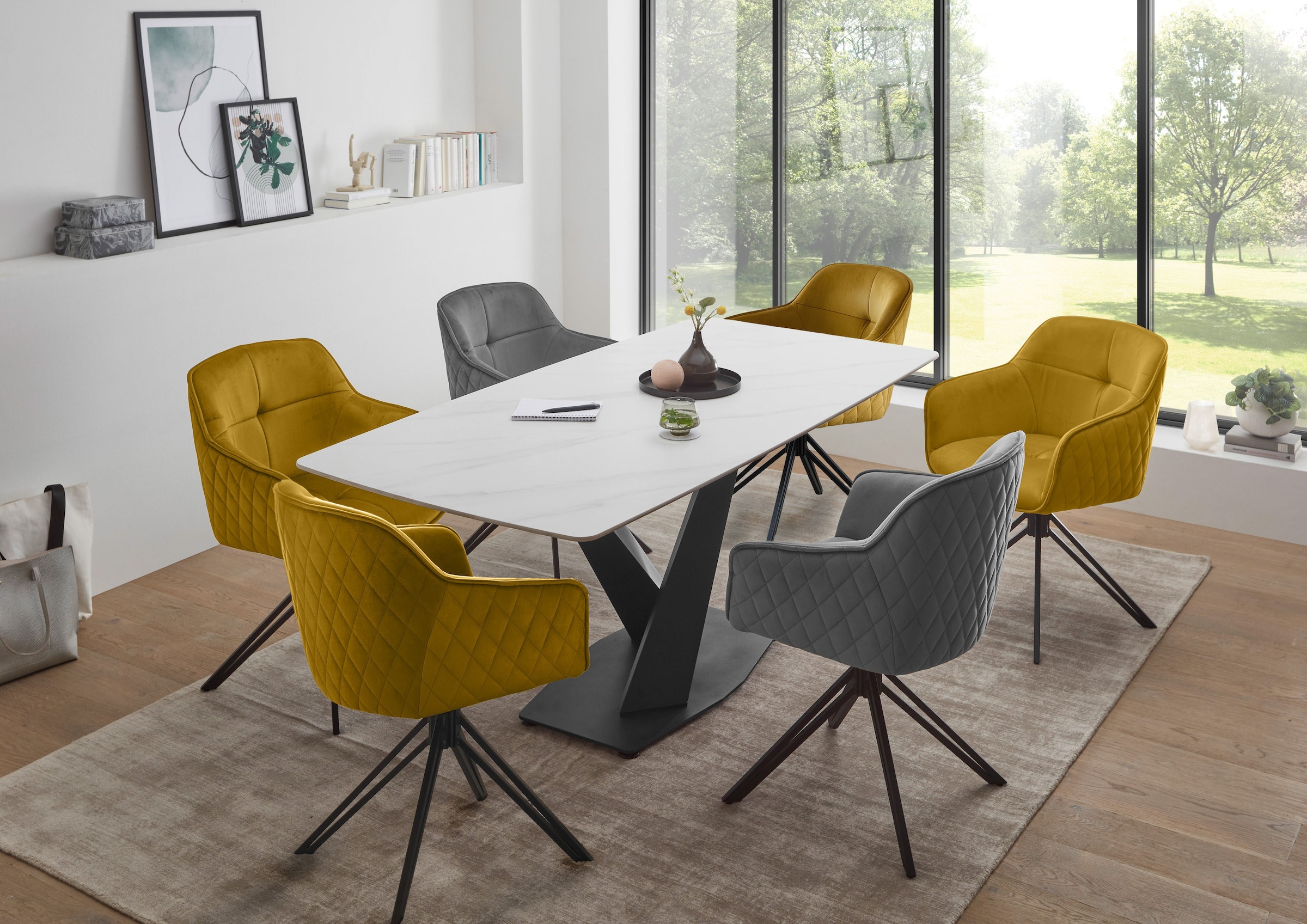 Stolkom Esstisch »Ventura Esszimmertisch Keramik, Esstisch Keramik BxHxT 180x75x90 cm« Keramikoberfläche abgerundete Ecken, Metallgestell schwarz matt