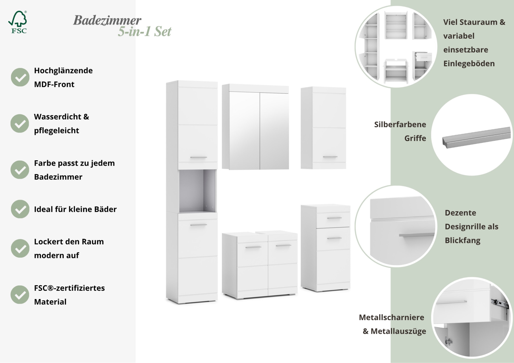GOODproduct Ensemble de meubles de salle de bain »Föhr« Ensemble, 5 cuis tlg.