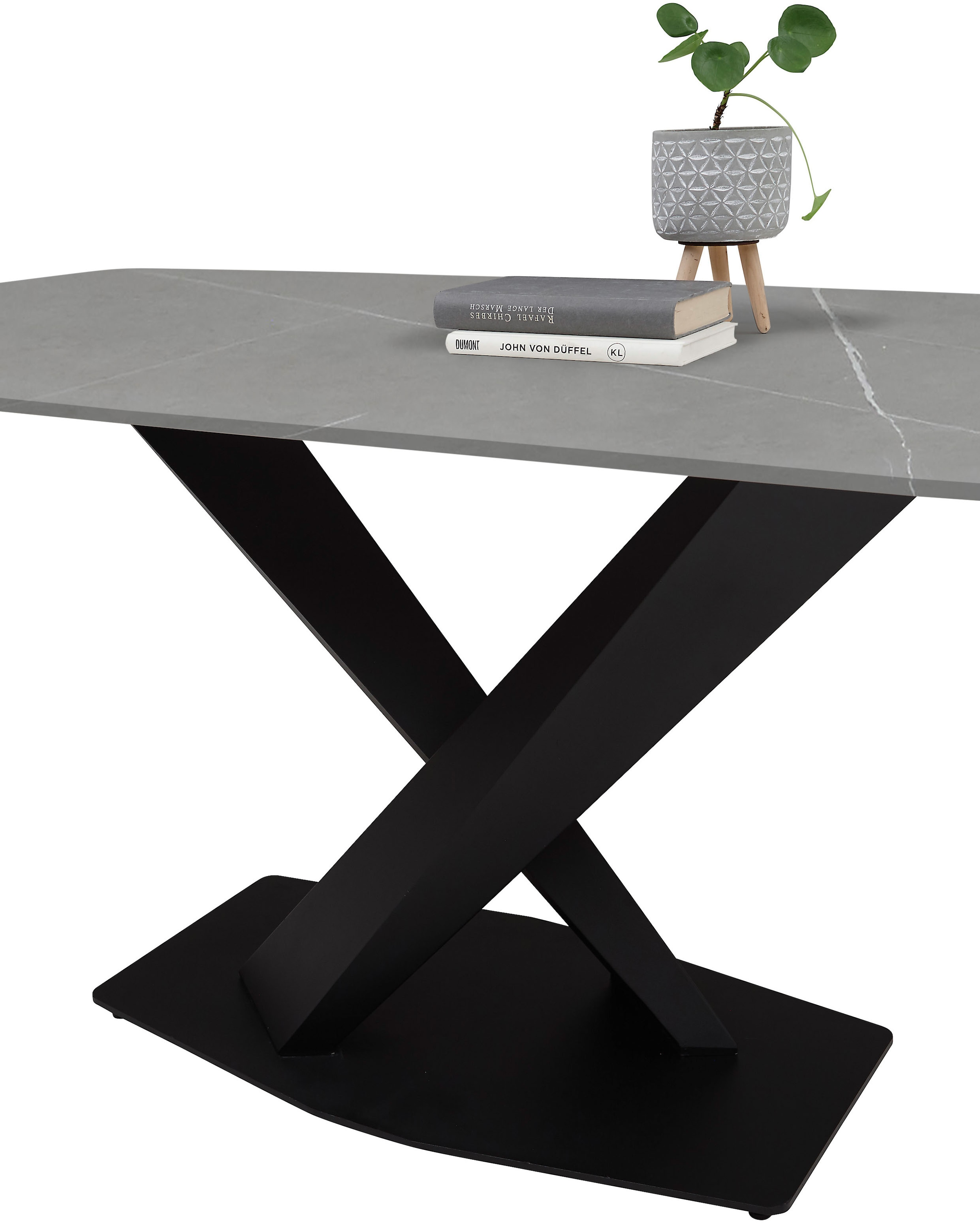Stolkom Table de salle à manger »Ventura Esszimmertisch Keramik, Esstisch Keramik BxHxT 180x75x90 cm« Keramikoberfläche abgerundete Ecken, Metallgestell schwarz matt