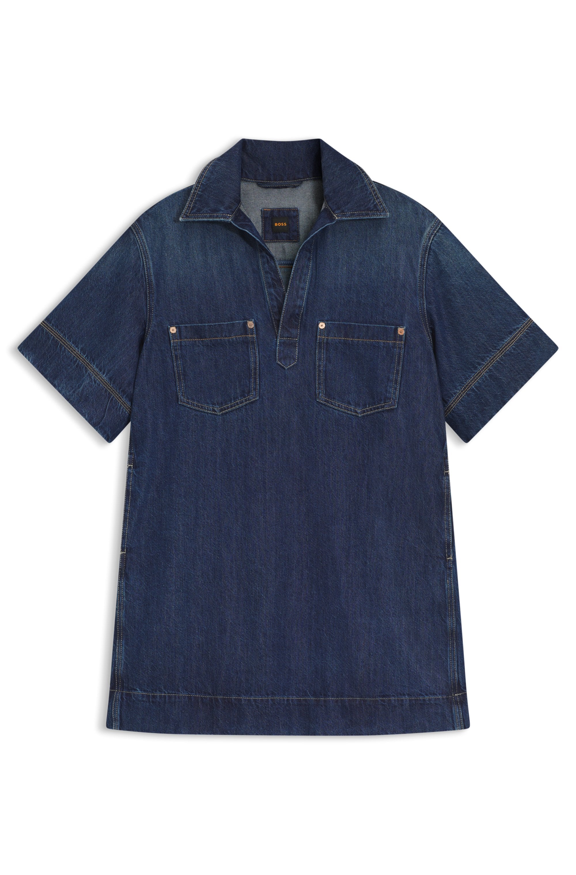 BOSS ORANGE Robe polo »POLO DRESS Premium Damenmode« Poches poitrine | Poches pour les mains im Denim-Look, weite Ärmel