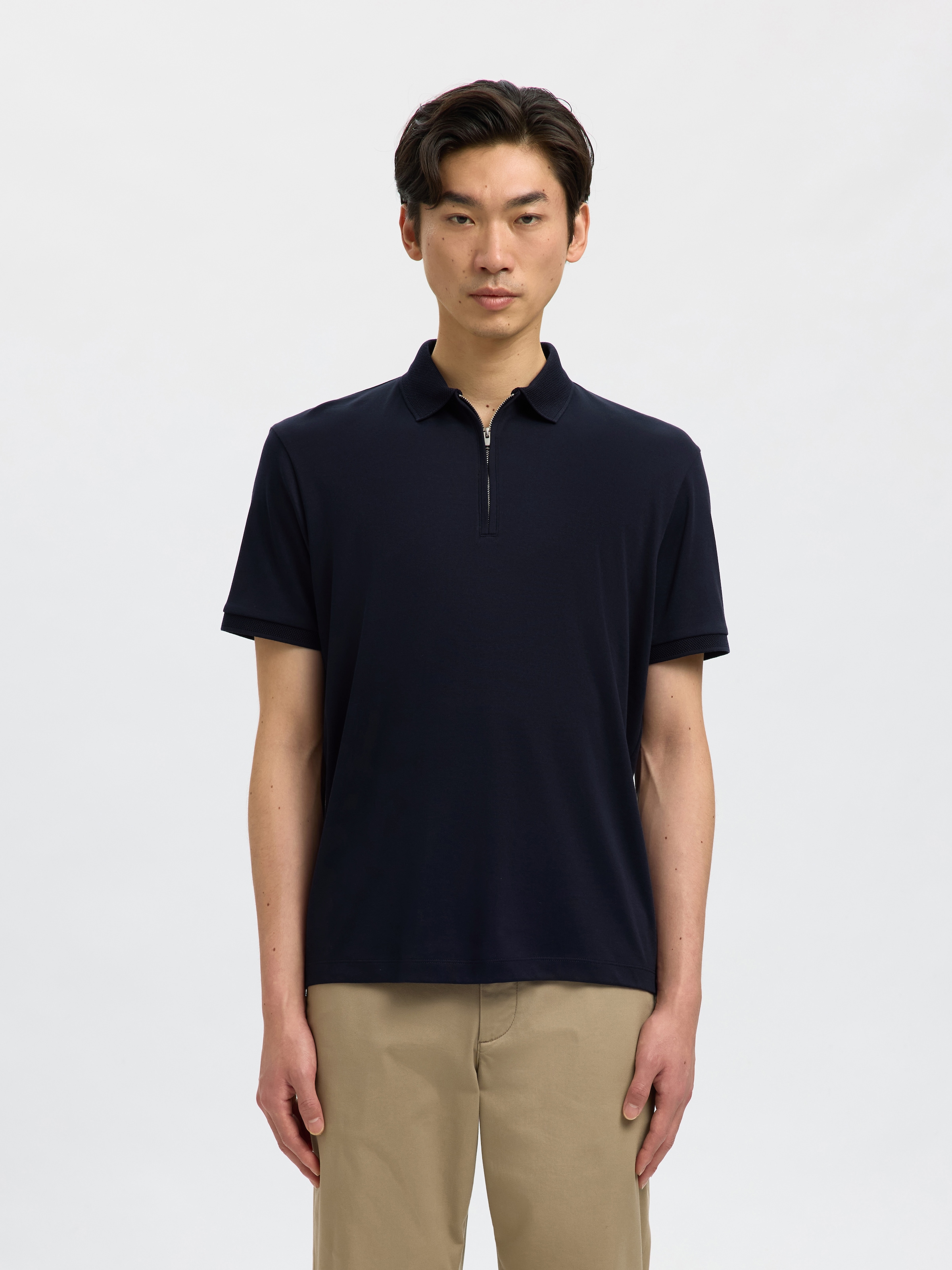 SELECTED Poloshirt »SLHFAVE ZIP SS POLO NOOS« Baumwollmischung, regular fit
