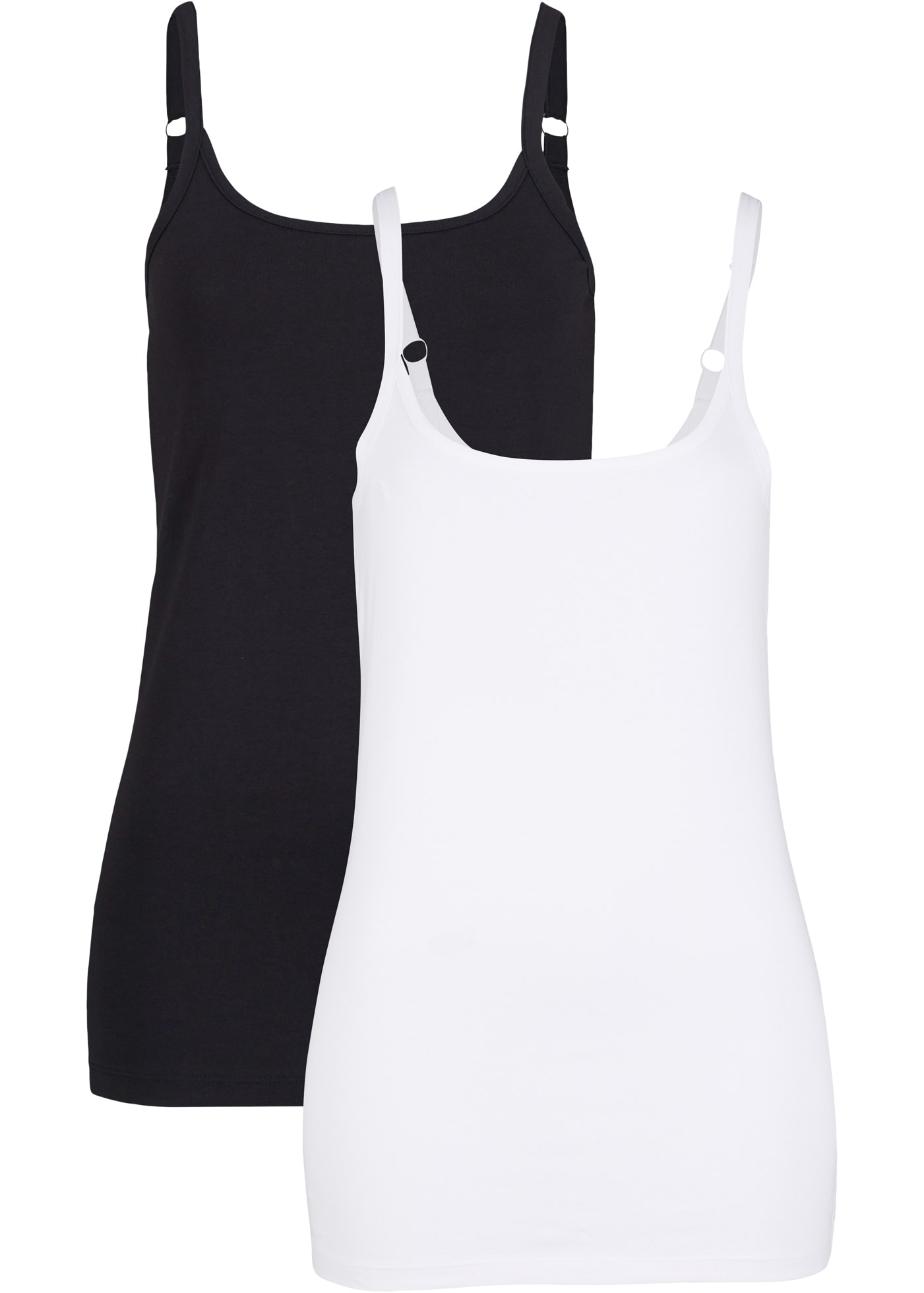 bonprix Shirttop Packung, 2 Slim fit, ohne Ärmel, langer Schnitt, aus Baumwolle mit Elasthan