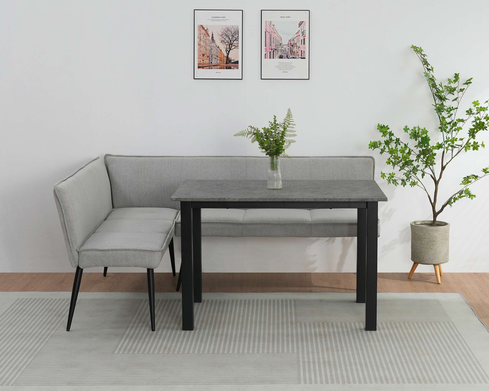 GOODproduct Banc de salle à manger »Ianna« schwarze Metallbeine, pflegeleichtem Webstoff Bezug, Breite 193 cm