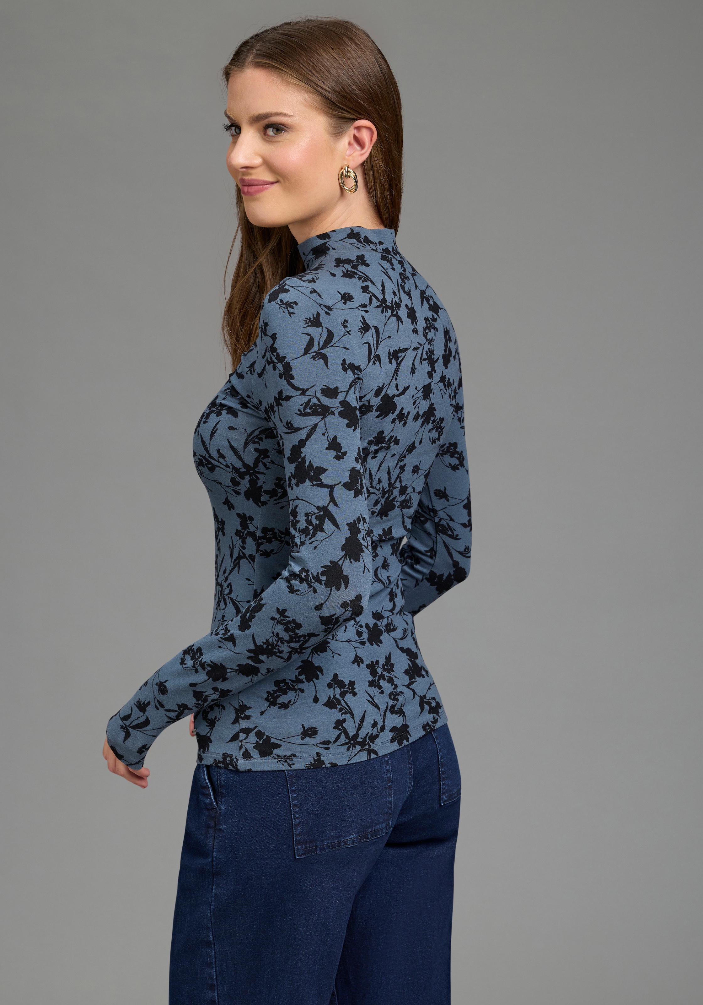 Laura Scott T-shirt à manches longues en mélange viscose, coupe ajustée, longueur couvrant les hanches