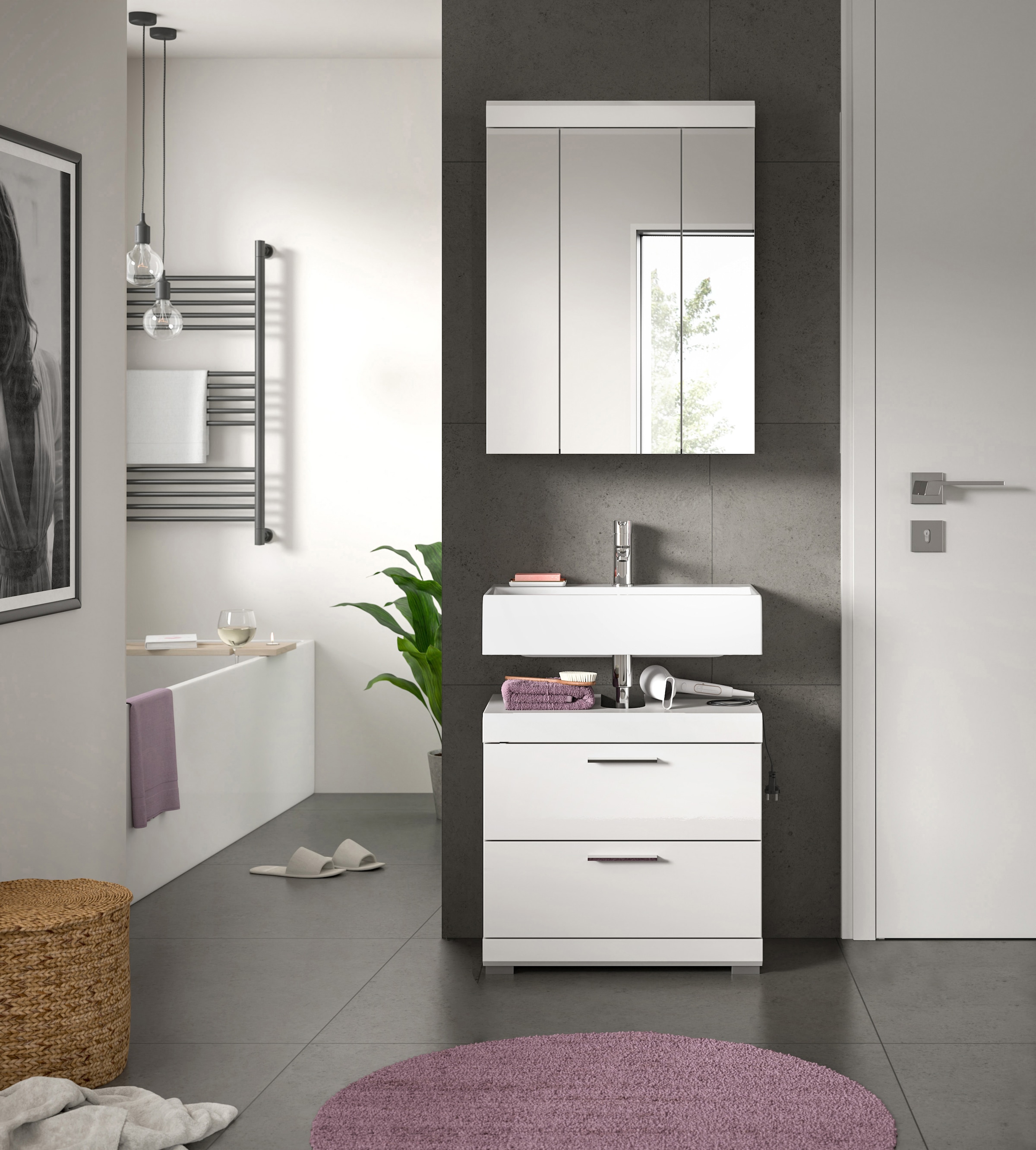 welltime Ensemble de meubles de salle de bain »Siena, 2 tlg., bestehend aus: Waschbeckenunterschrank, Spiegelschrank« Set, TOPSELLER!, 2 cuis tlg.