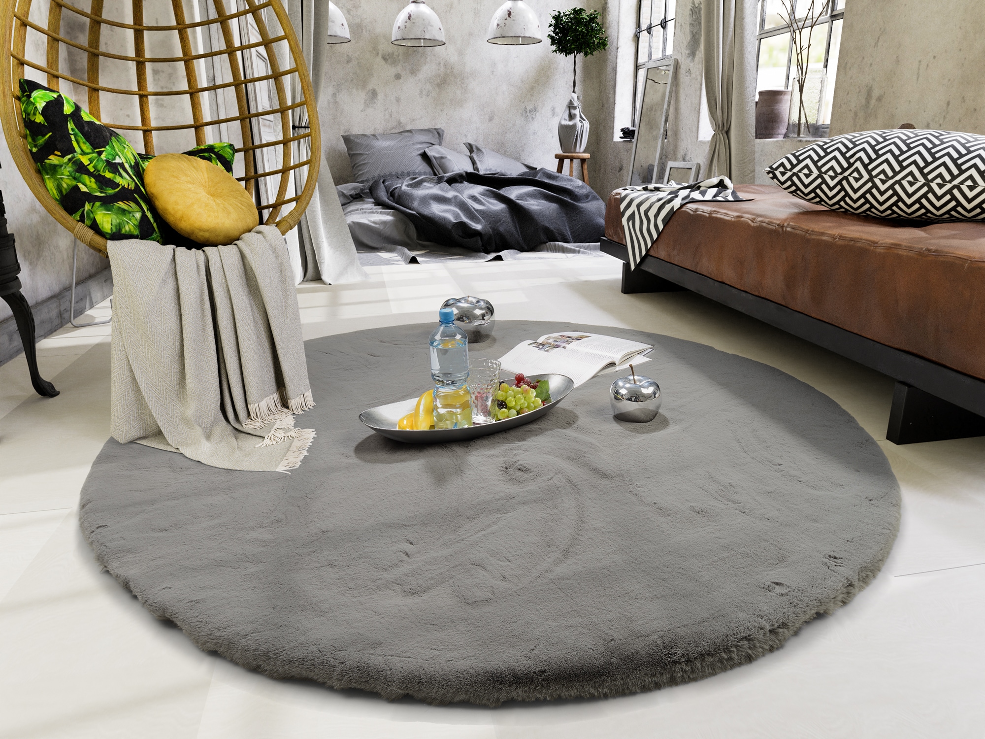 OCI DIE TEPPICHMARKE Hochflor-Teppich »ALISSA« rund 38 mm Höhe Kuschelig weicher Flor, Kaninchen Fell Haptik, getuftet