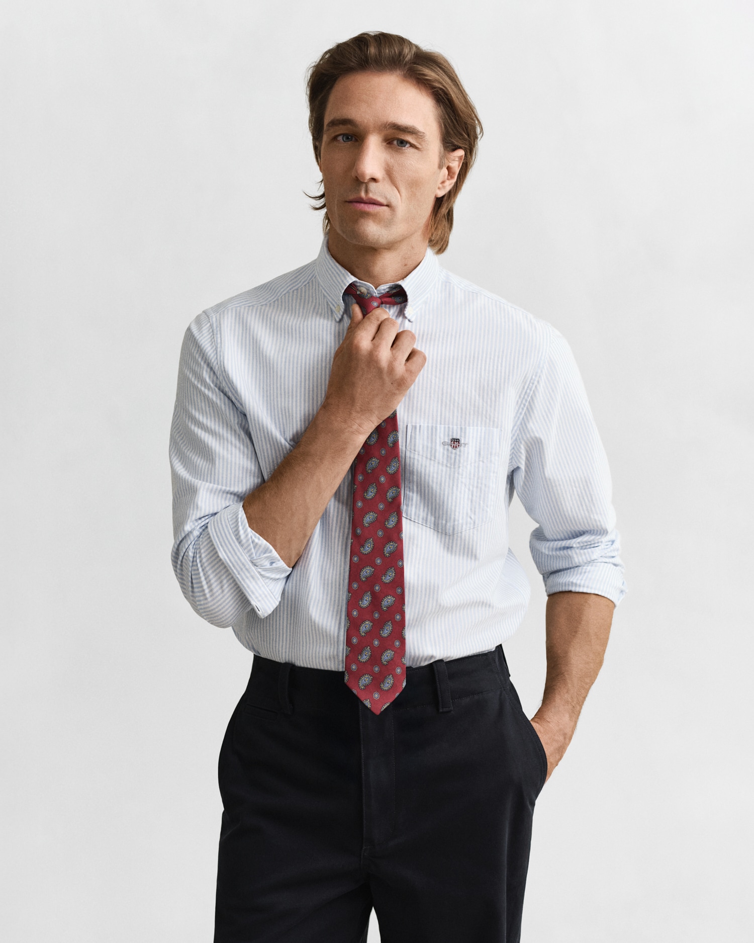 Gant Chemise à manches longues »Regular Fit Oxford Hemd strukturiert langlebig dicker gestreift« mit dezenter Logostickerei