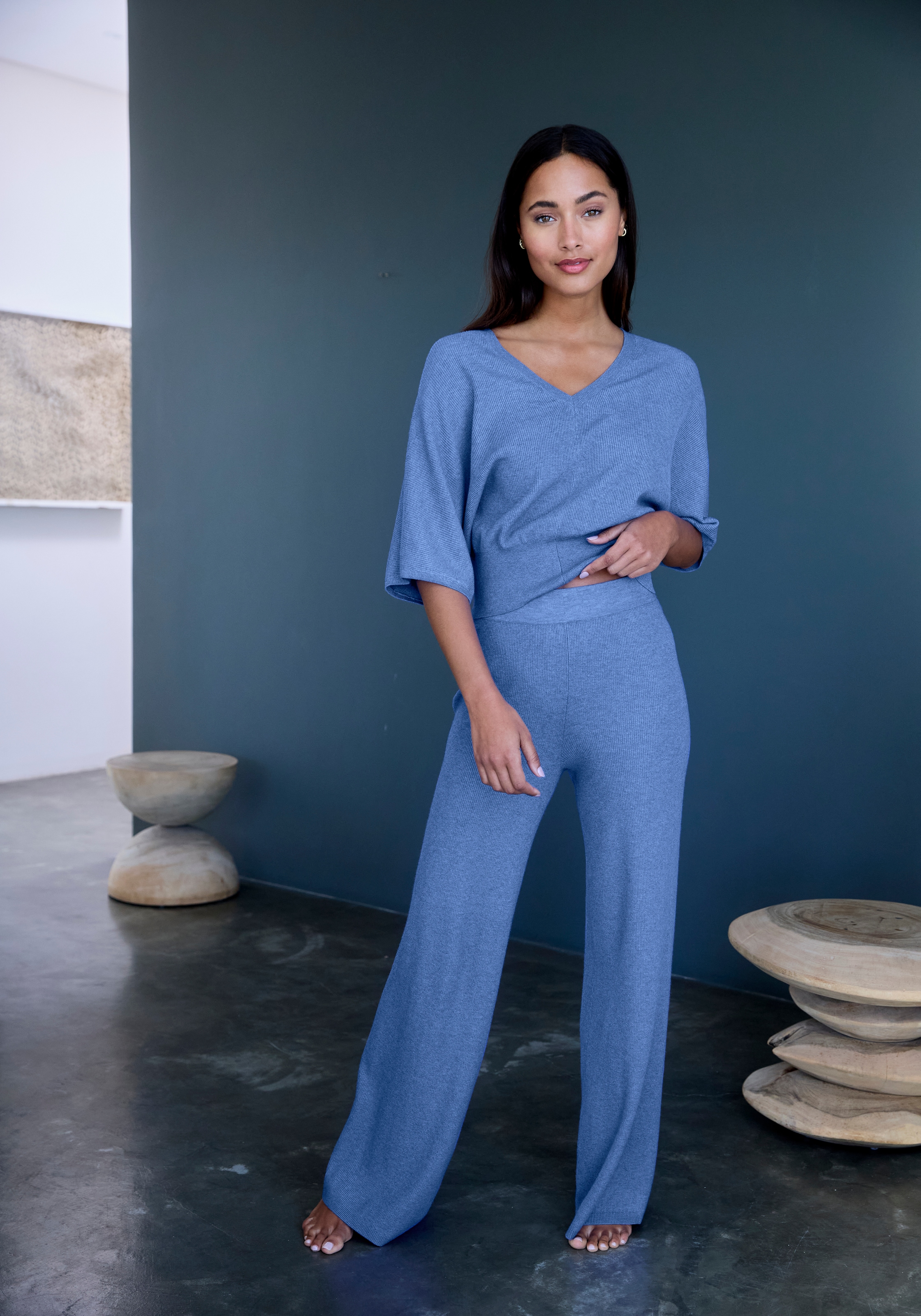 Copenhagen Studios Fledermausshirt aus hochwertiger, feiner Rippe, Loungewear