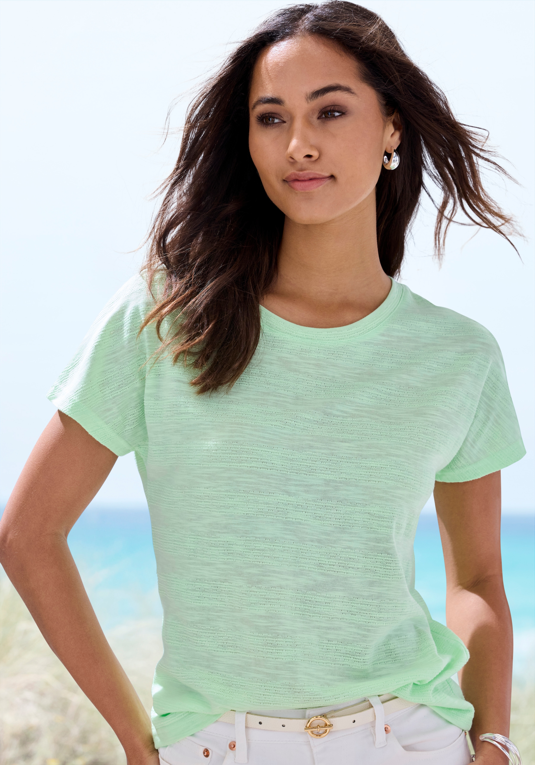 Vivance T-shirt »mit modischer Strukturoptik« pack de 2,  En qualité facile d'entretien avec coton