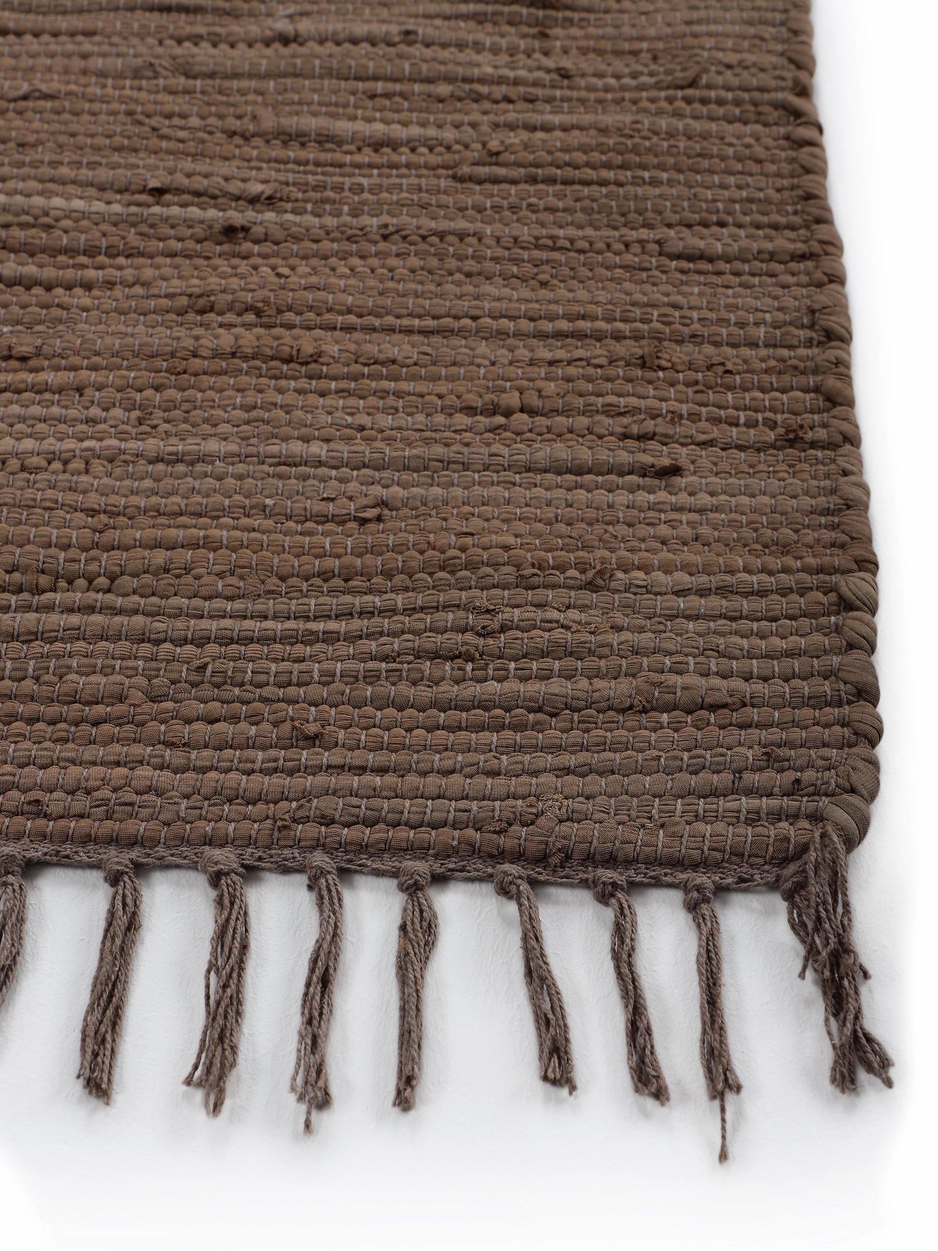 carpetfine Tapis »Kelim Chindi uni , auch als Läufer« Rectangulaire 5 mm Höhe Wendeteppich, reine Baumwolle, handgewebt, Uni-Farben, mit Fransen