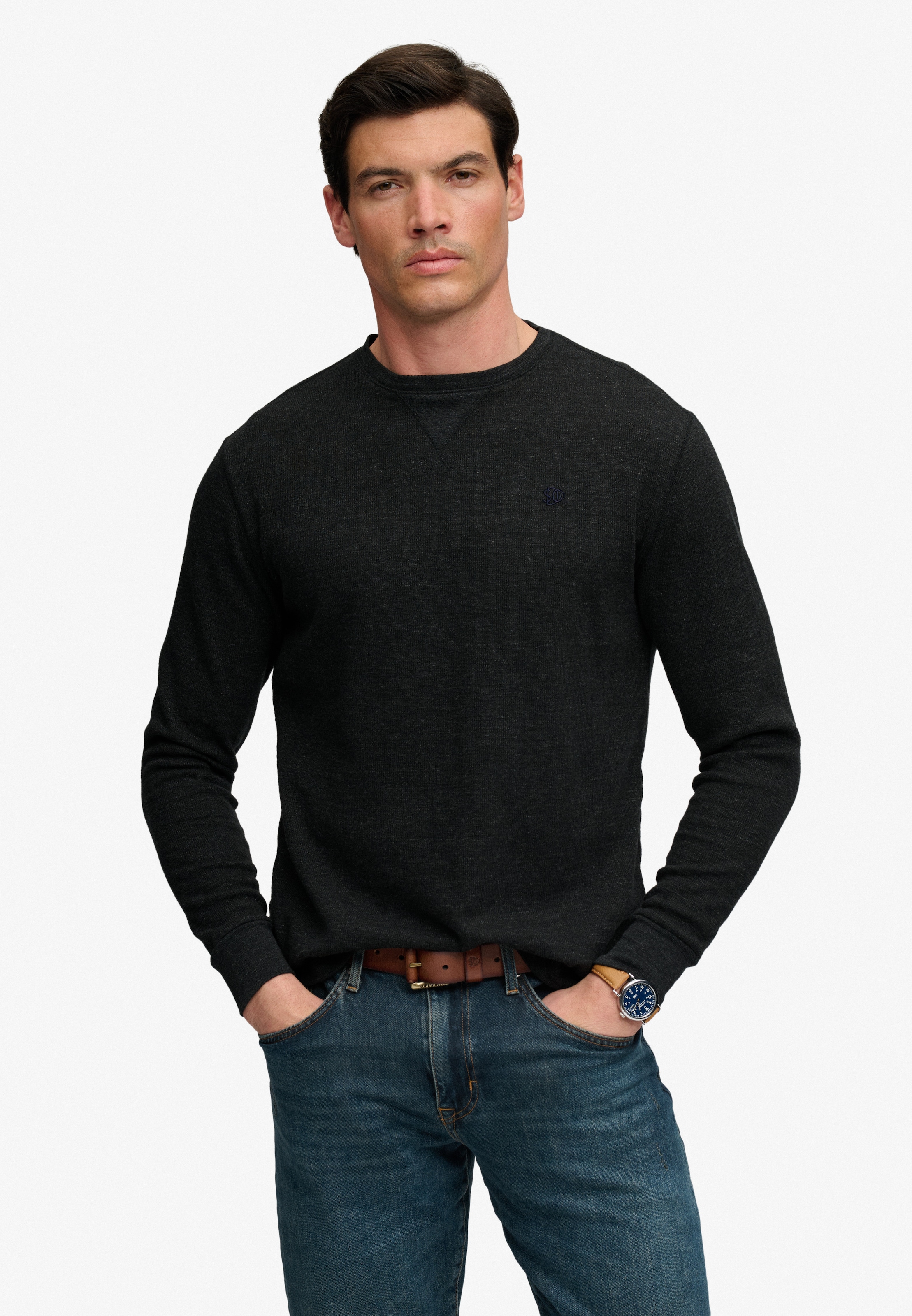 Superdry T-shirt à manches longues »CLASSIC SLUB WAFFLE TOP« en coton, coupe décontractée, avec encolure ronde