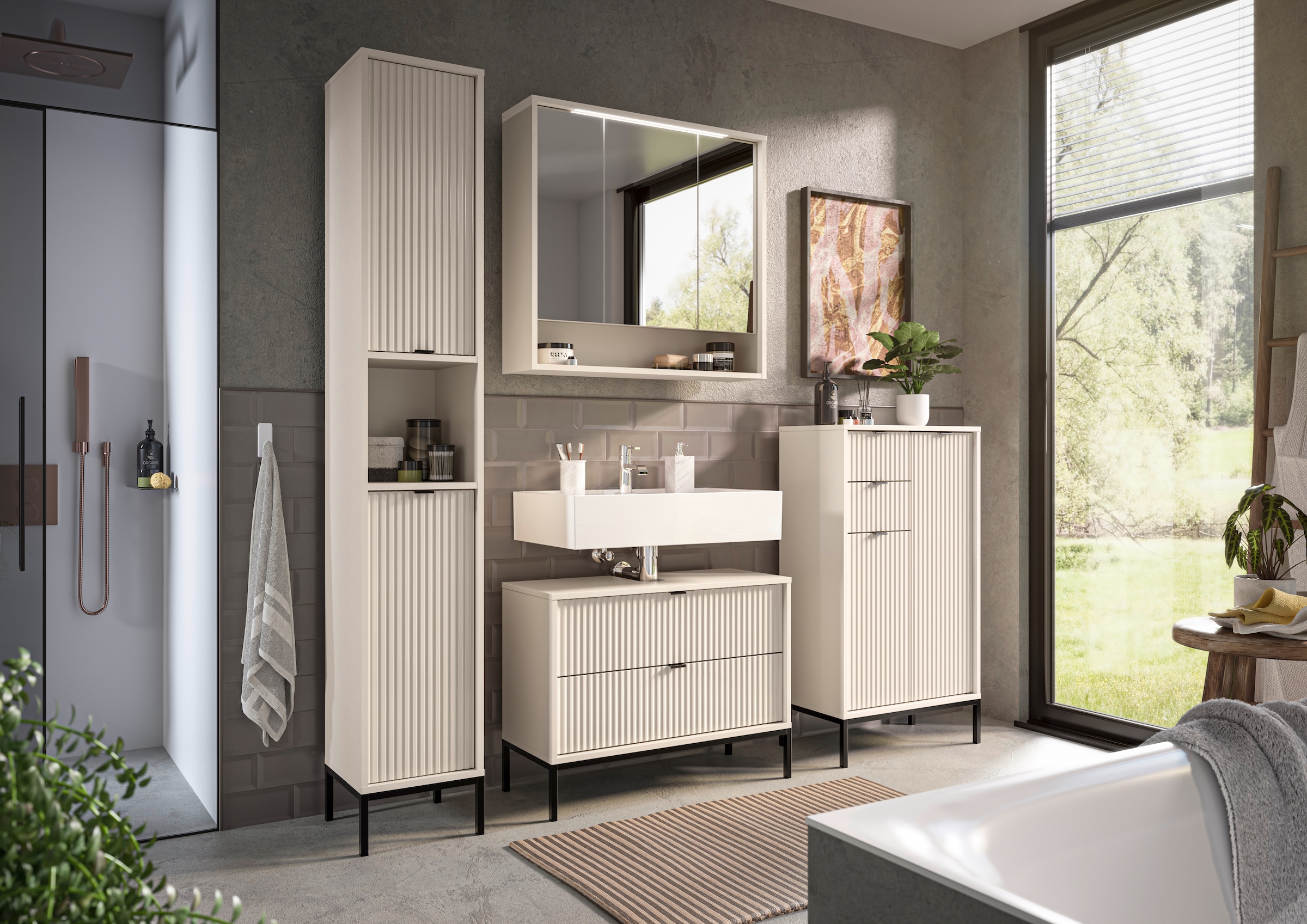 BASIC by Balculina Midischrank »Lucera Midischrank, Badezimmerschrank BxHxT 60x106x32« 1 Stk. tlg. Breite 60 cm, Tür L/R montierbar