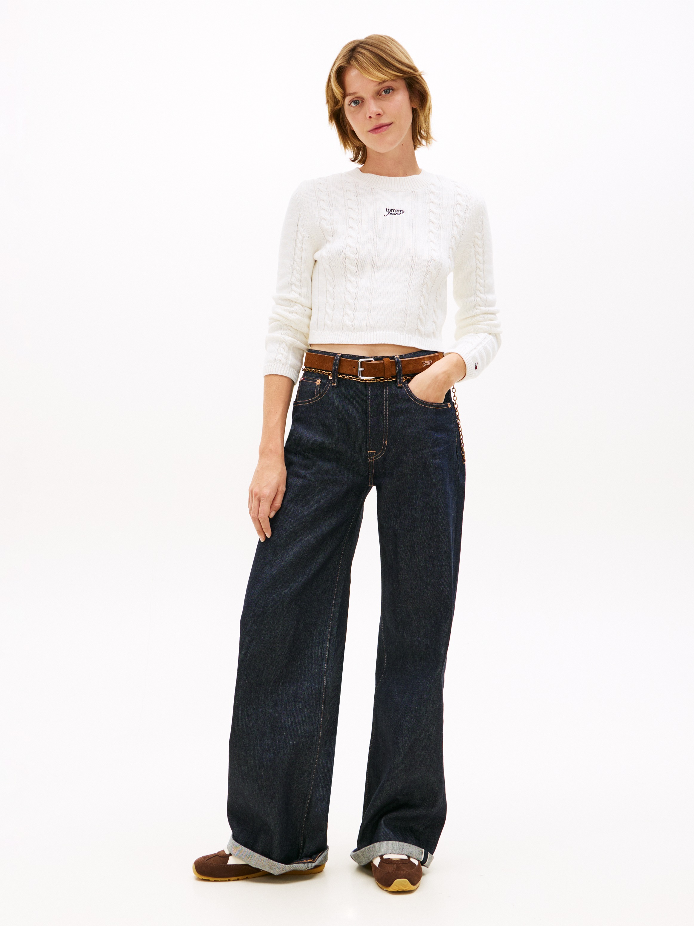 Tommy Jeans Pull en tricot »TJW CABLE SCRIPT SWEATER« avec motif torsadé