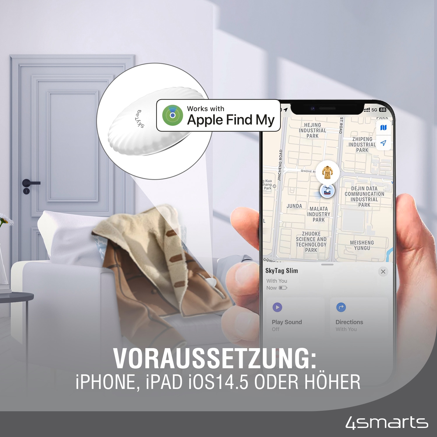 4smarts Traceur GPS »Standort-Finder SkyTag Slim 2er Set« Multi-Pack AirTag Alternative Wo ist? Find My Mfi-zertifiziert