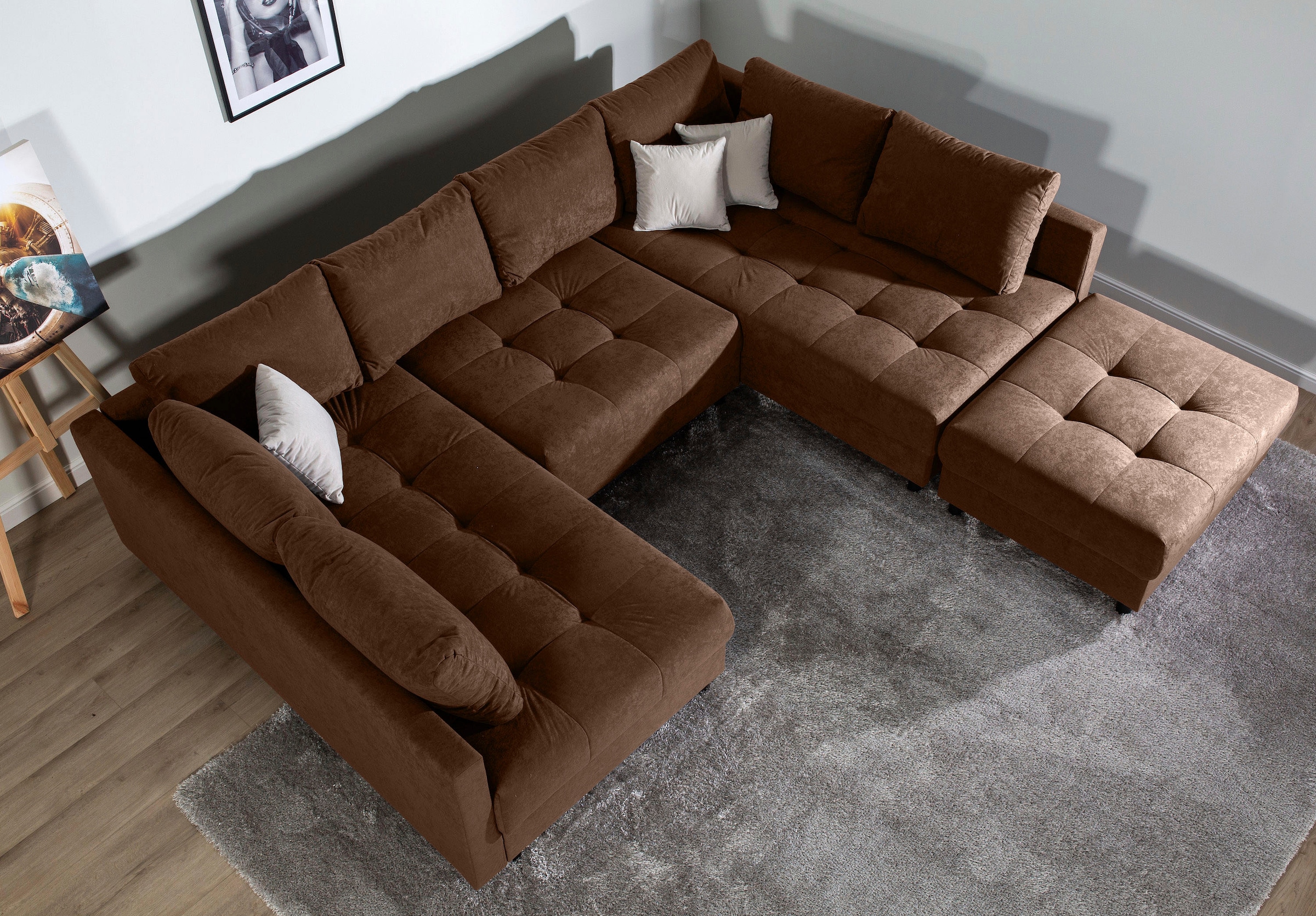 COLLECTION AB Wohnlandschaft »Toni U-Form, B: 298 cm« mit Hocker & 3 Zierkissen, Federkern