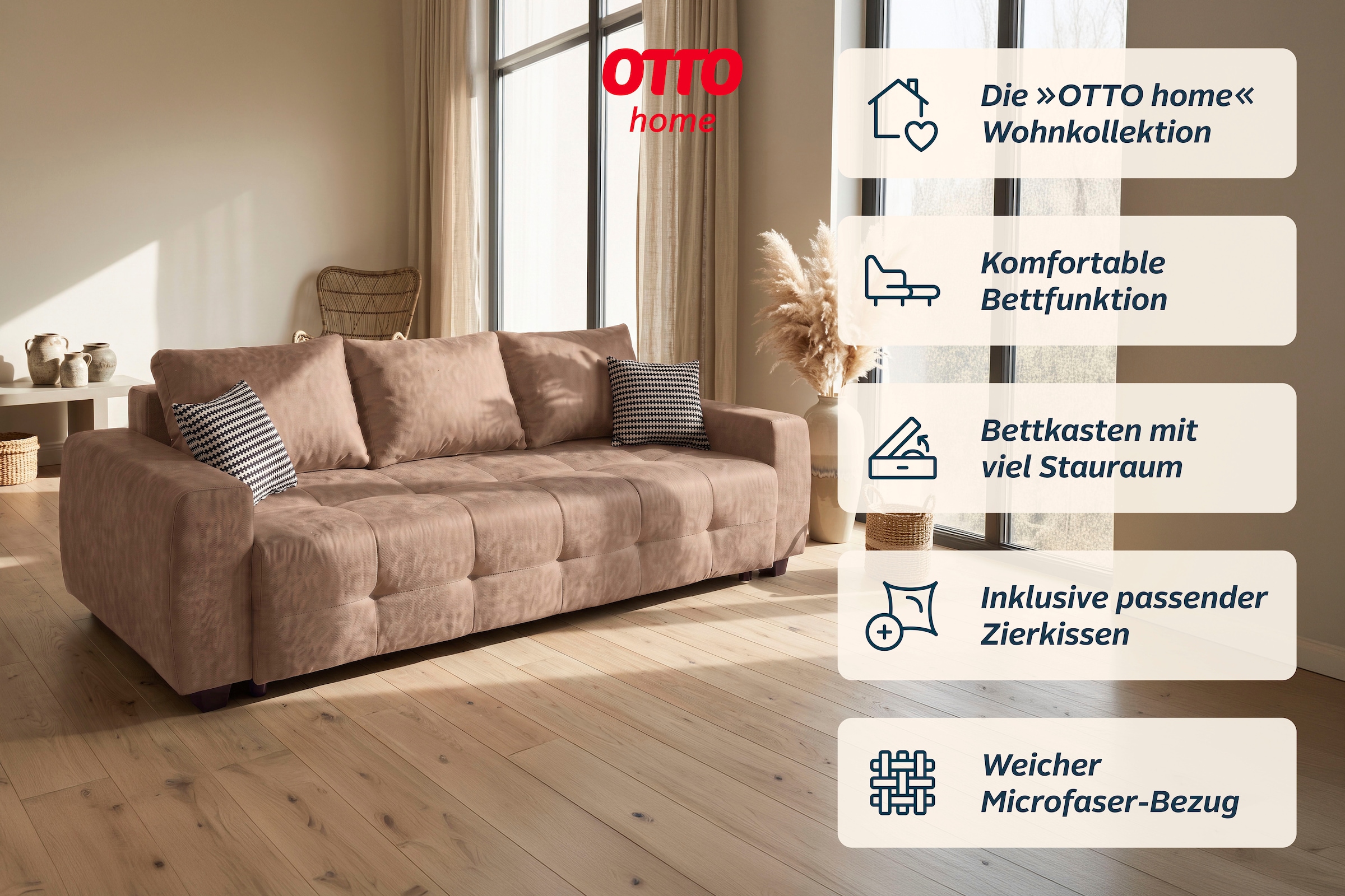 GOODproduct Canapé-lit »Bella B: 241 cm, Liegefl. 142x194 cm mit Bettkasten & Zierkissen« canapé-lit avec lit d'appoint, 2 coussins décoratifs inclus, position libre