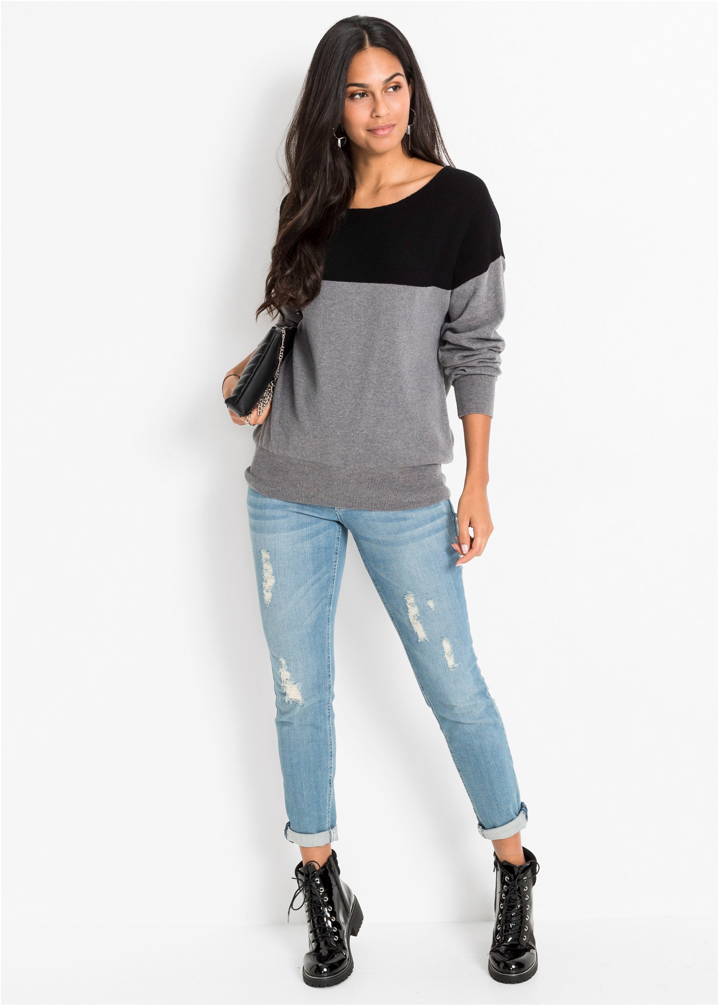 bonprix Pull en tricot »Oversize-Pullover« aus Viskose, Polyamid und Polyester, mit U-Boot-Ausschnitt