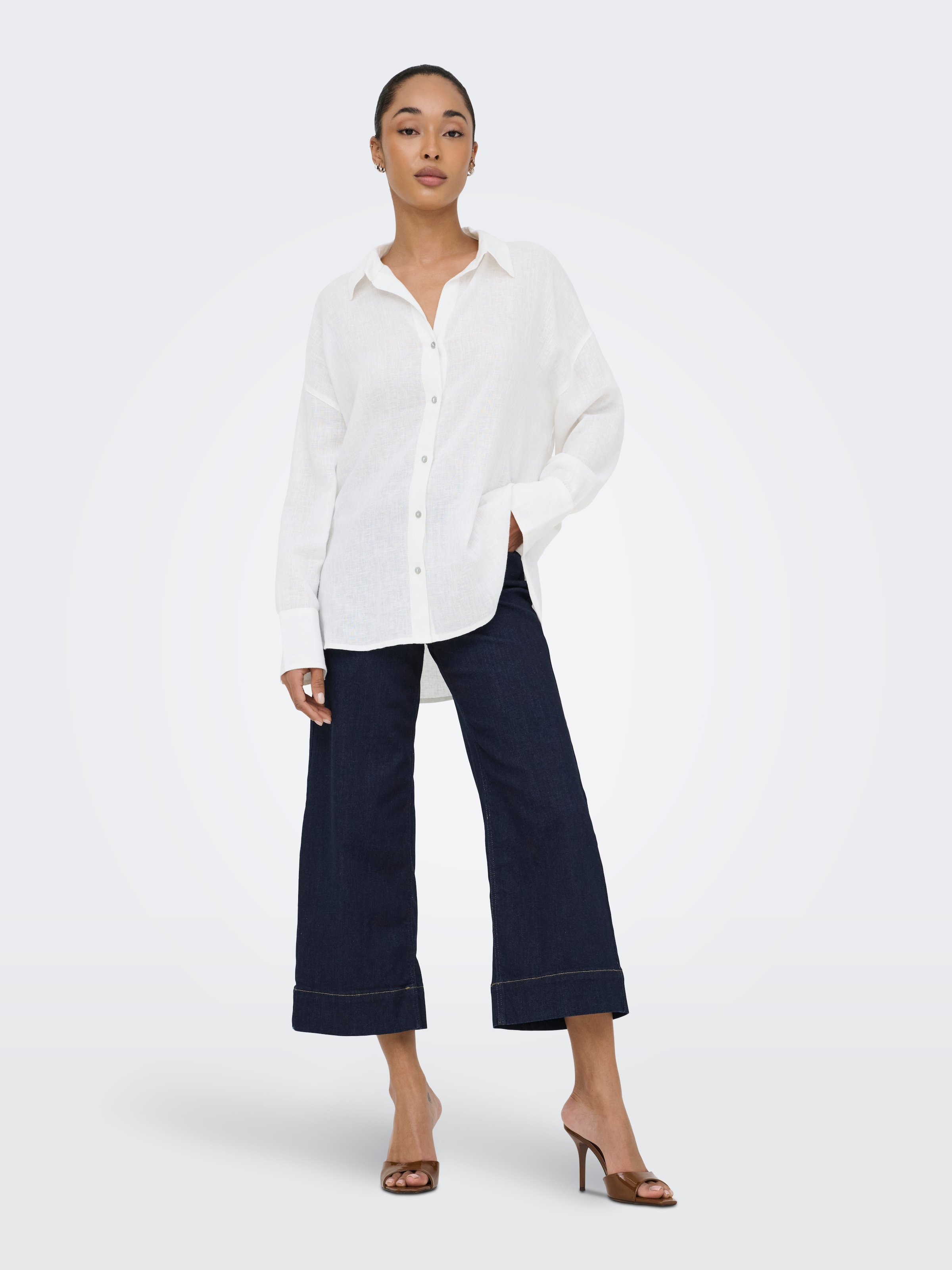 ONLY Blouse chemise »ONLBRUXELLES V- LS LIN BL SHIRT PNT NOOS« avec lin