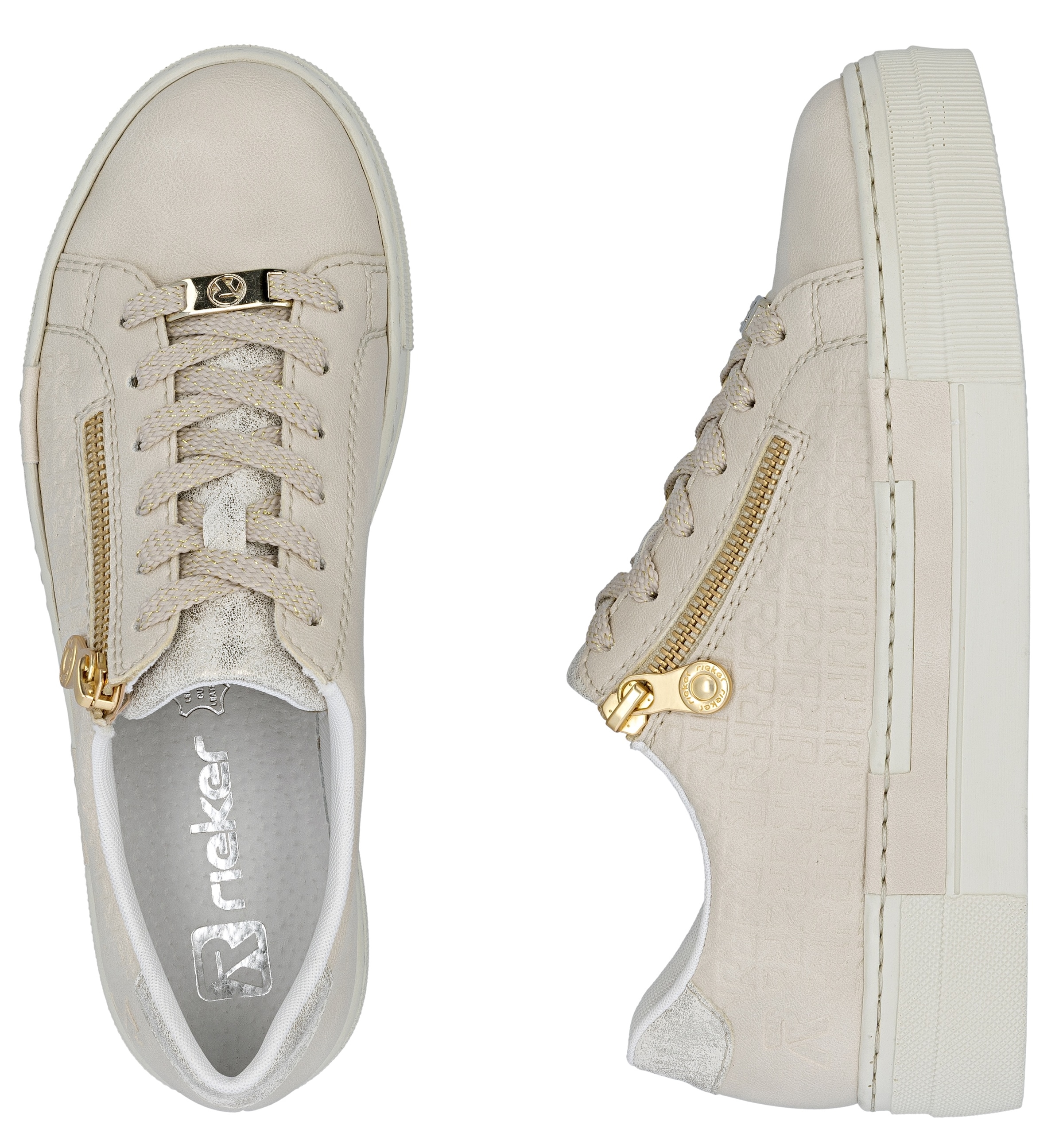Rieker Baskets à plateforme  mit goldfarbenem Reissverschluss, Freizeitschuh, Halbschuh, Schnürschuh