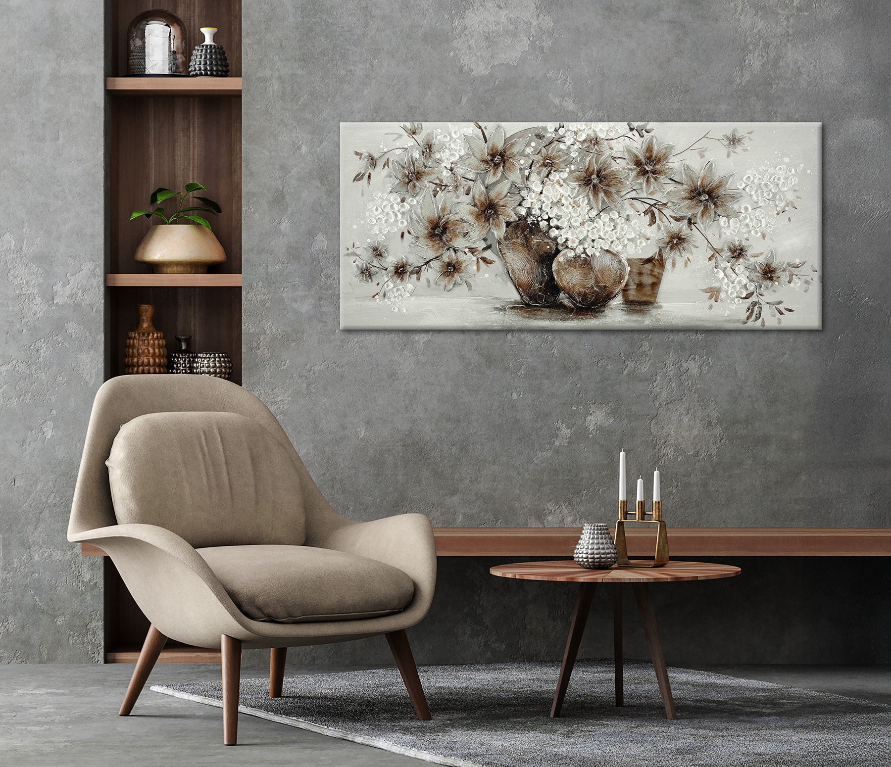 Bönninghoff Peinture à l'huile »handarbeit BLUMENVASEN ZWEIGE 60x140 cm – Wandbild Kunst« Fleurs | Vases 1 cuis tlg. fabriqué à la main, chaque image est unique