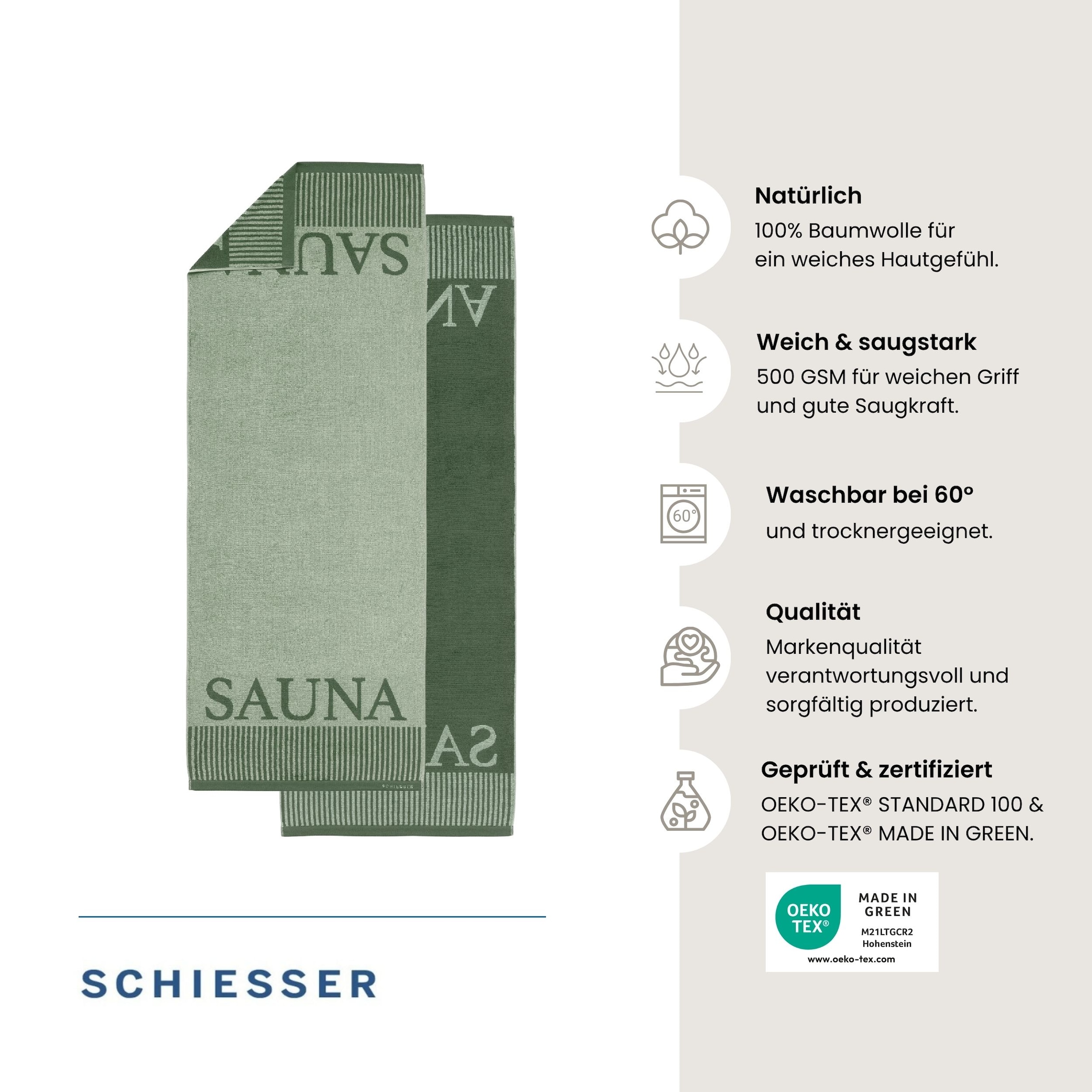 Schiesser Serviette de sauna »Rom aus garngefärbtem, kuschelweichem Baumwollfrottier« Made in Green