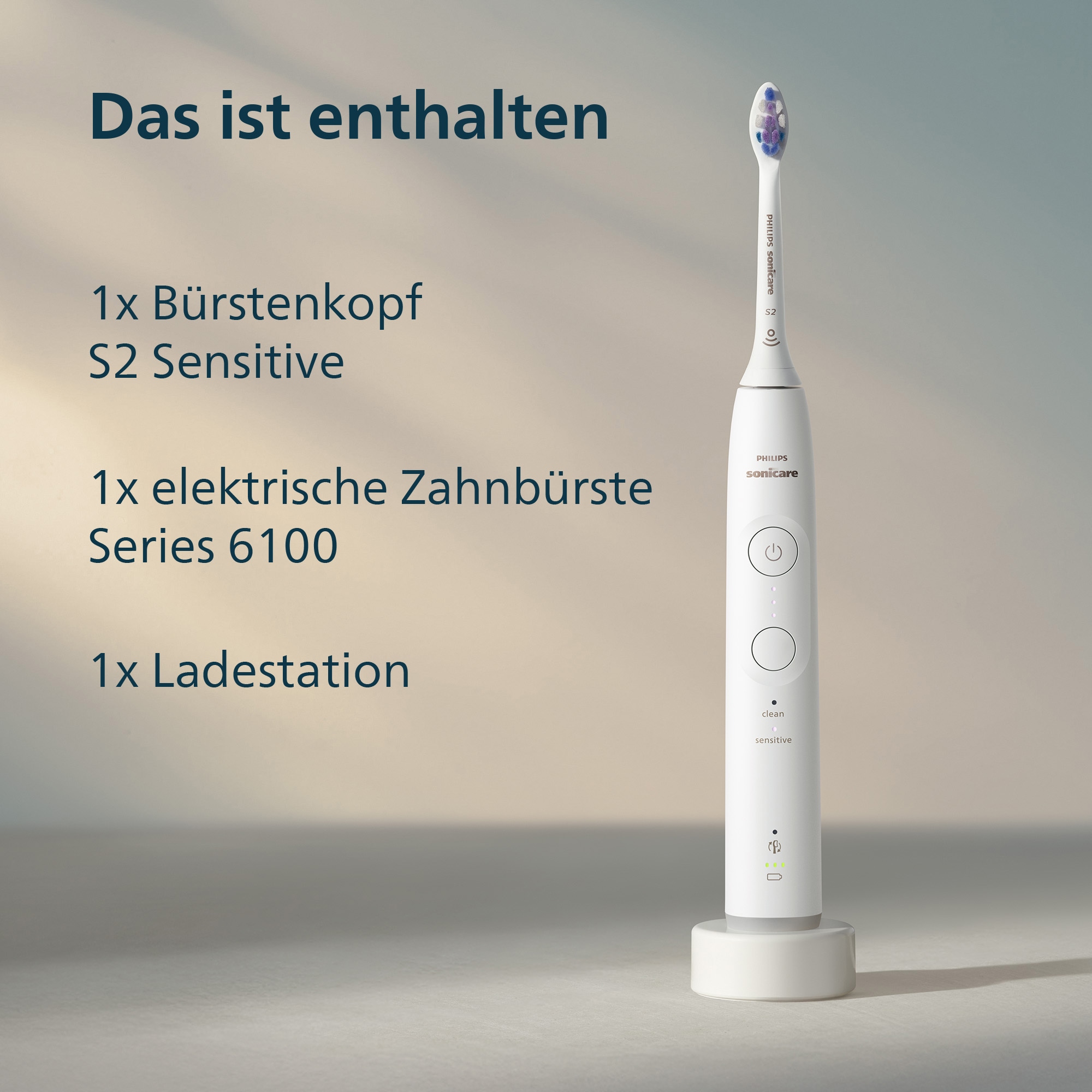Philips Sonicare Elektrische Zahnbürste »Series 6100 HX7400/01« 1 Stk. Aufsteckbürsten mit visueller Andruckkontrolle, 5 Putzeinstellungen, inkl. Ladegerät