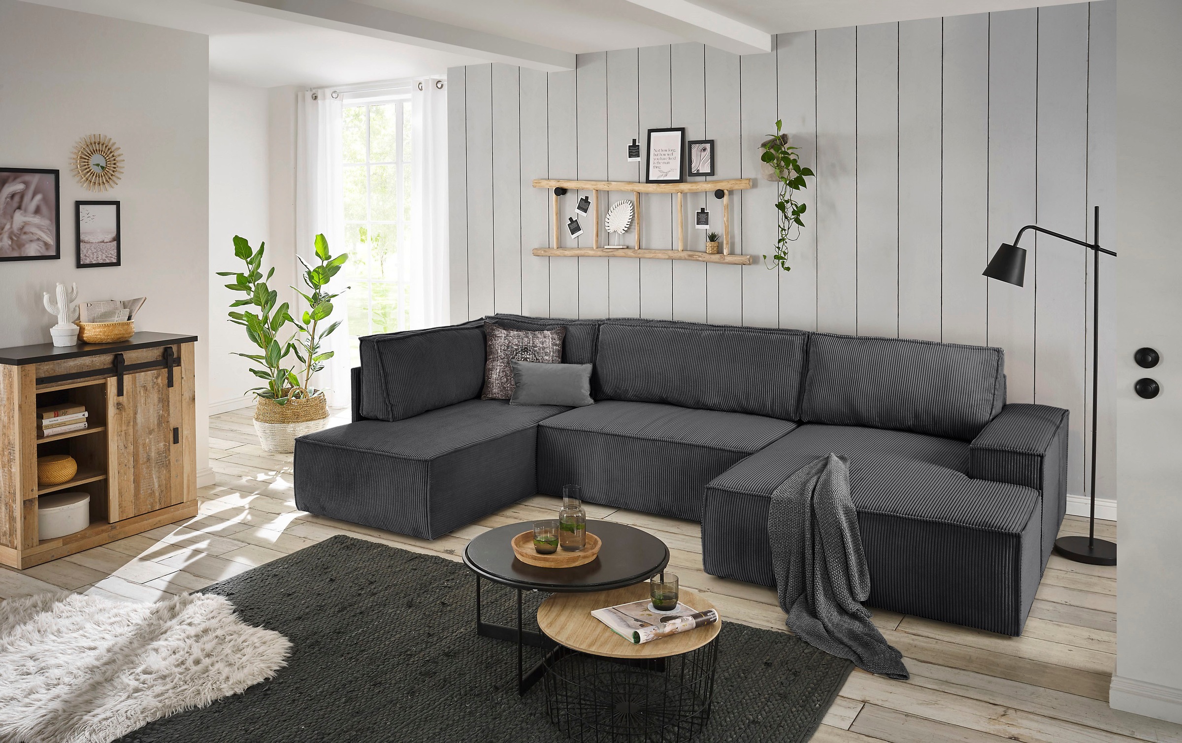 Home affaire Paysage de salon »SHERWOOD U-Form, 329 cm - OTTO. Verlässliche Qualität.« Schlaffunktion m. Bettkasten (194x139 cm), Cord, Vintage, Samtvelours