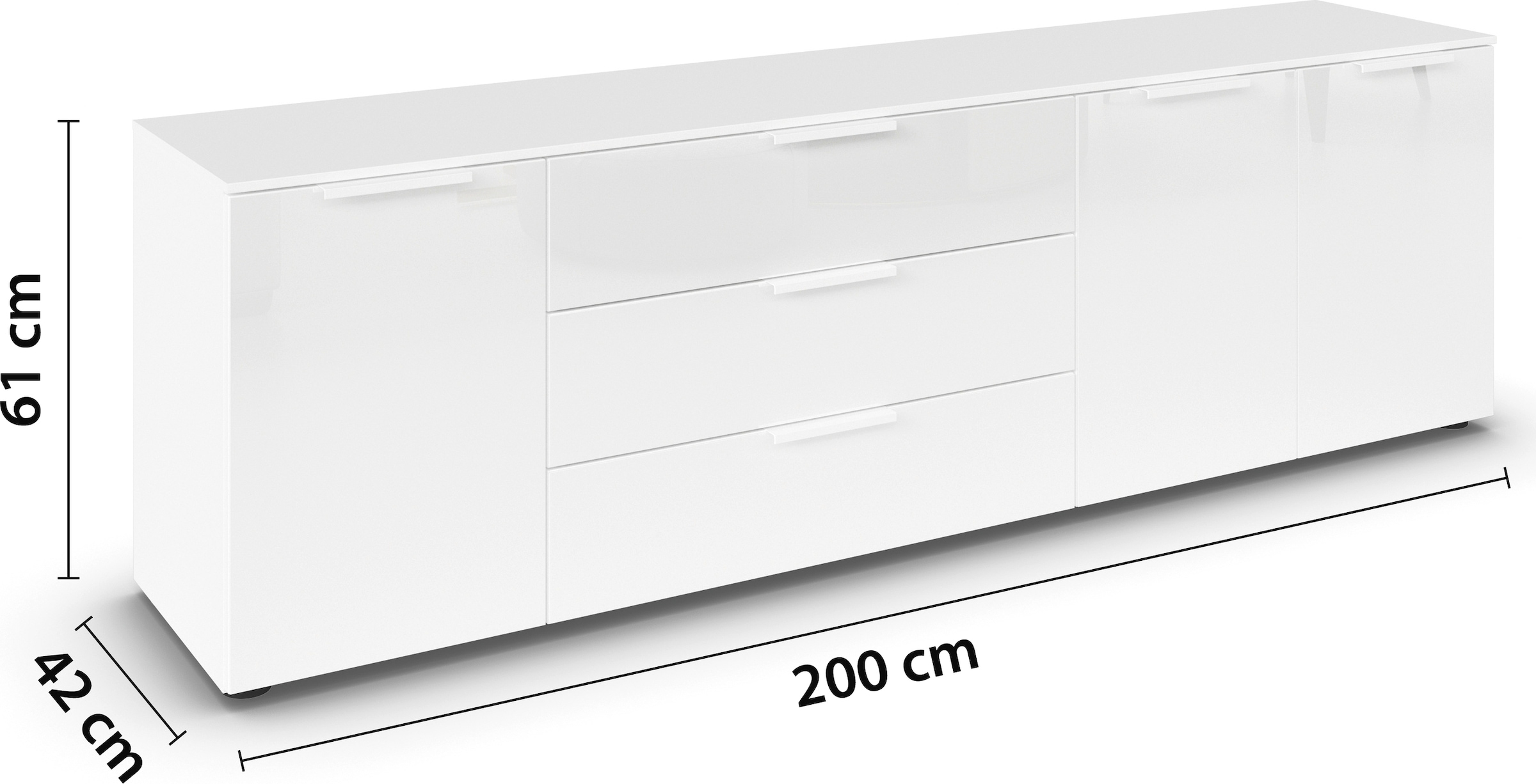 rauch Kombikommode »Kommode Türkommode Sideboard Kombikommode FLIPP mit Glasfront« Breite 200 cm mit 2 Einlegeböden,  3-türig mit 3 Schubladen und Soft-Close-Funktion sowie Glasfront