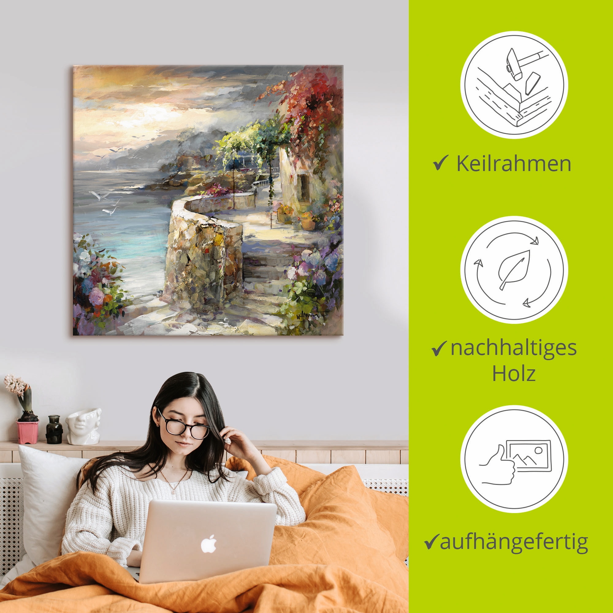 Artland Leinwandbild »Möwen und Sonnenuntergang« Gewässer 1 Stk. tlg. auf Holzrahmen gespannt