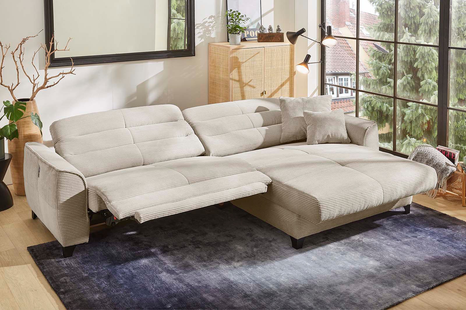 Jockenhöfer Gruppe Ecksofa »Double One L-Form, B: 288 cm, 2x120 cm breite, elektr. Relaxfunktionen« Kopfteilverstellung, USB-Anschluss & Zierkissen
