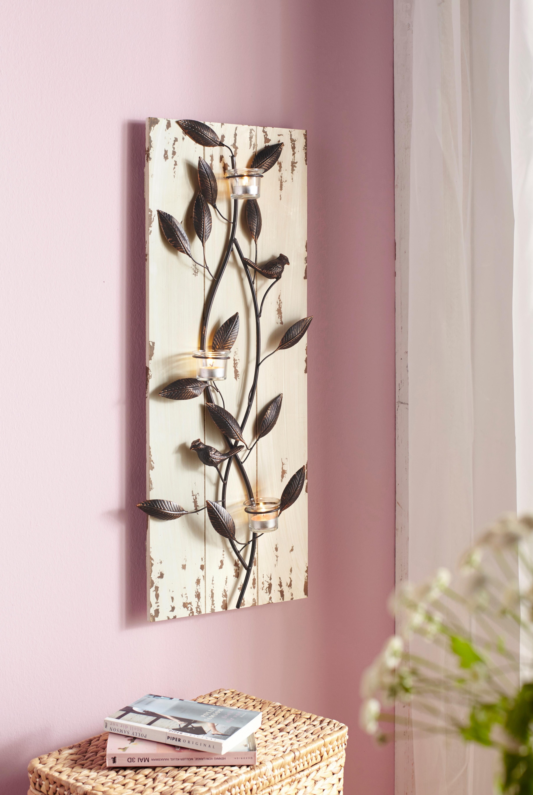 pajoma Wandpaneel mit Teelichtern und Vögelchen