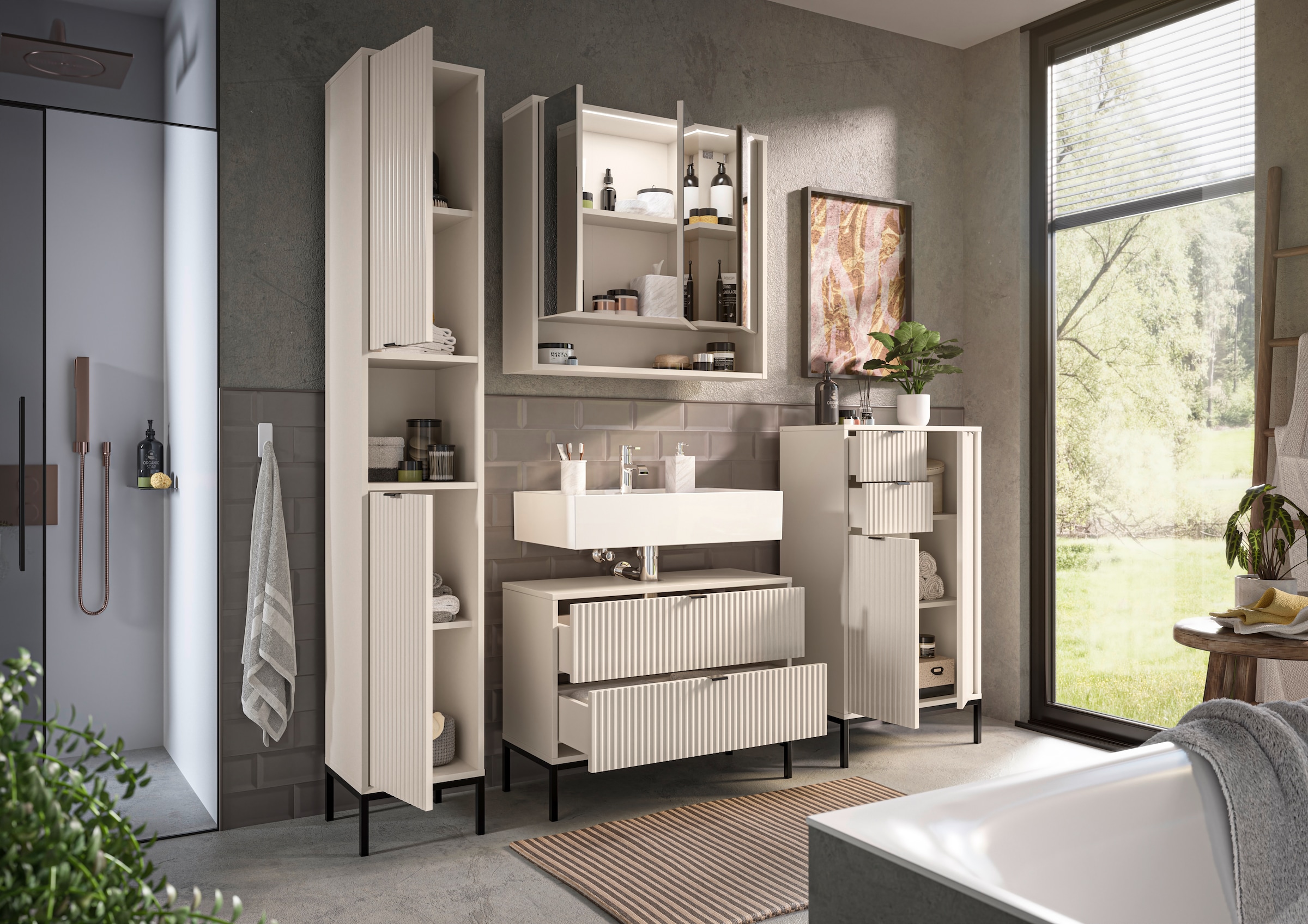 BASIC by Balculina Midischrank »Lucera Midischrank, Badezimmerschrank BxHxT 60x106x32« 1 Stk. tlg. Breite 60 cm, Tür L/R montierbar