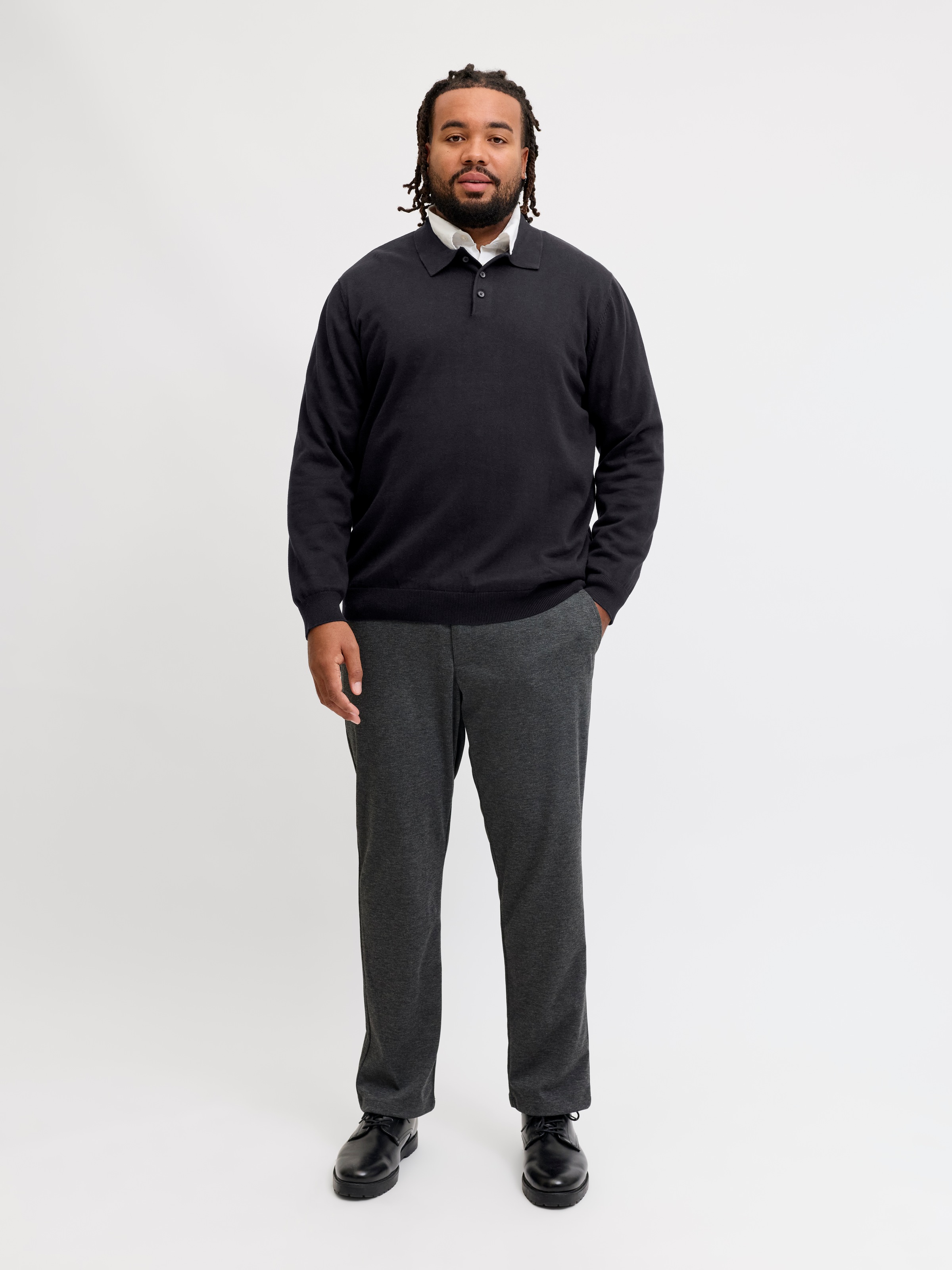 Jack & Jones PlusSize Pull à col polo »JJEBASIC KNIT LS POLO SN PLS« coton, coupe régulière