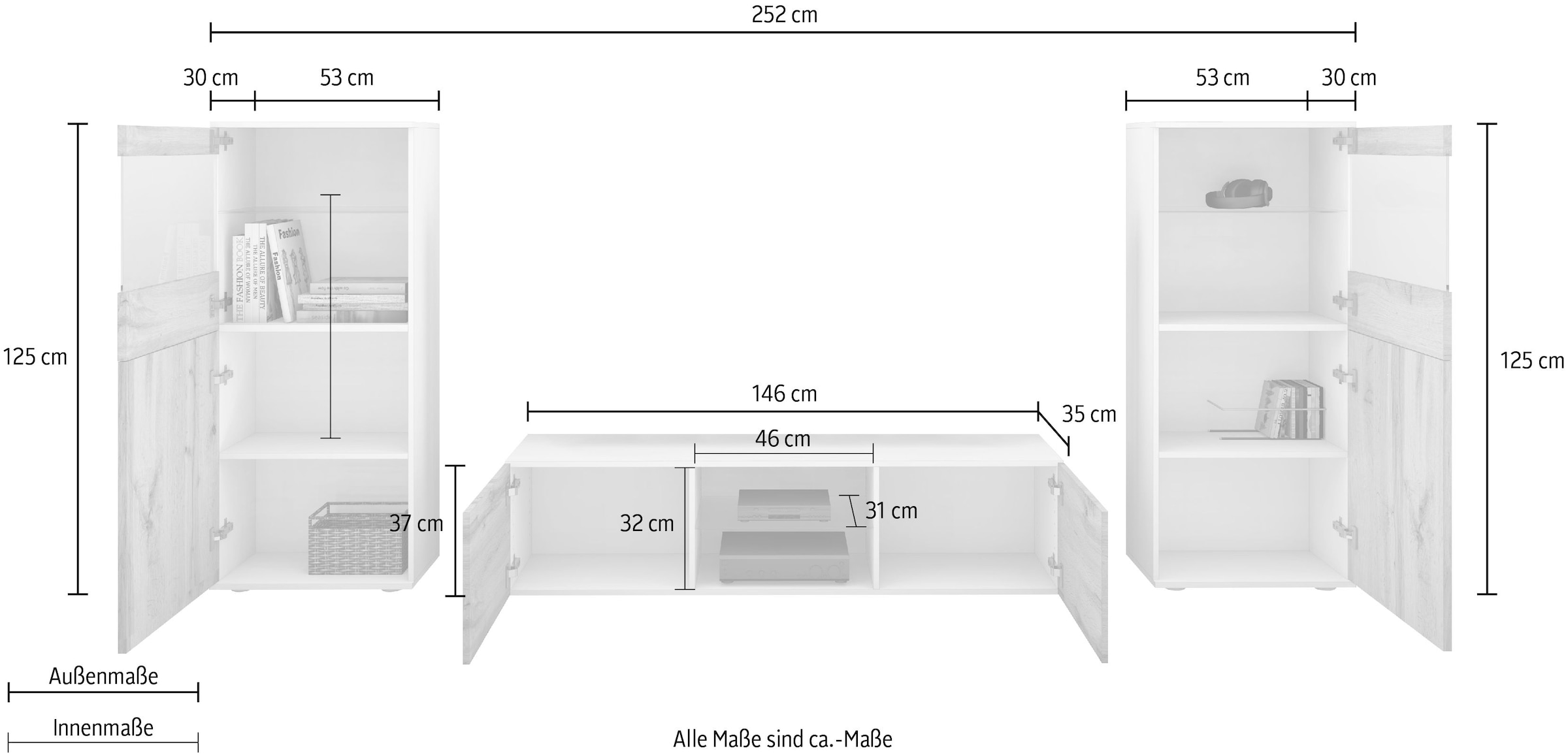 borchardt Möbel Meuble mural »Scala, Mediawand 3-teilig mit 2 Vitrinen und Lowboard«