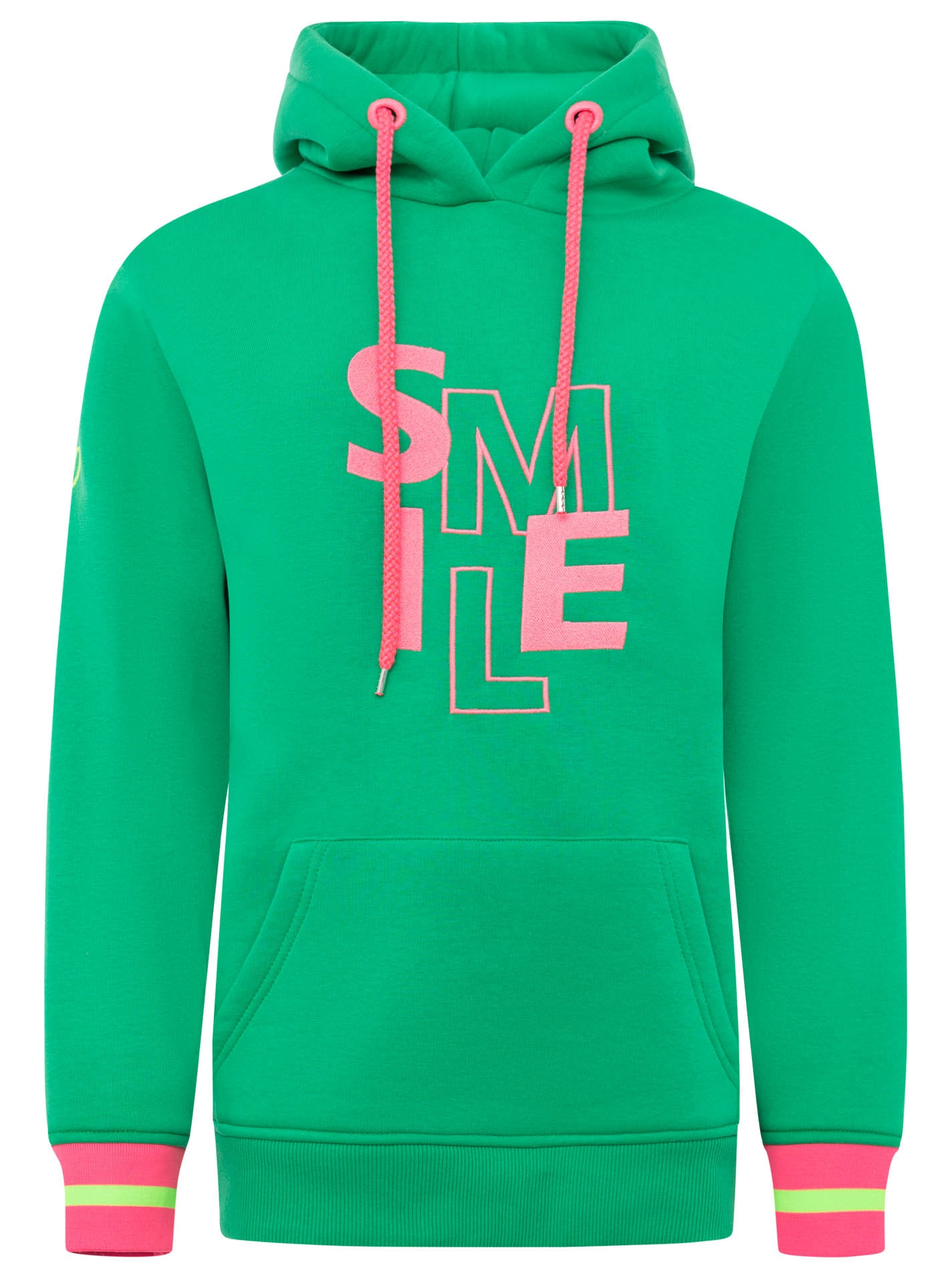Zwillingsherz Hoodie »"SMILE"«, grande broderie, poignets rayés, poche avant, capuche

