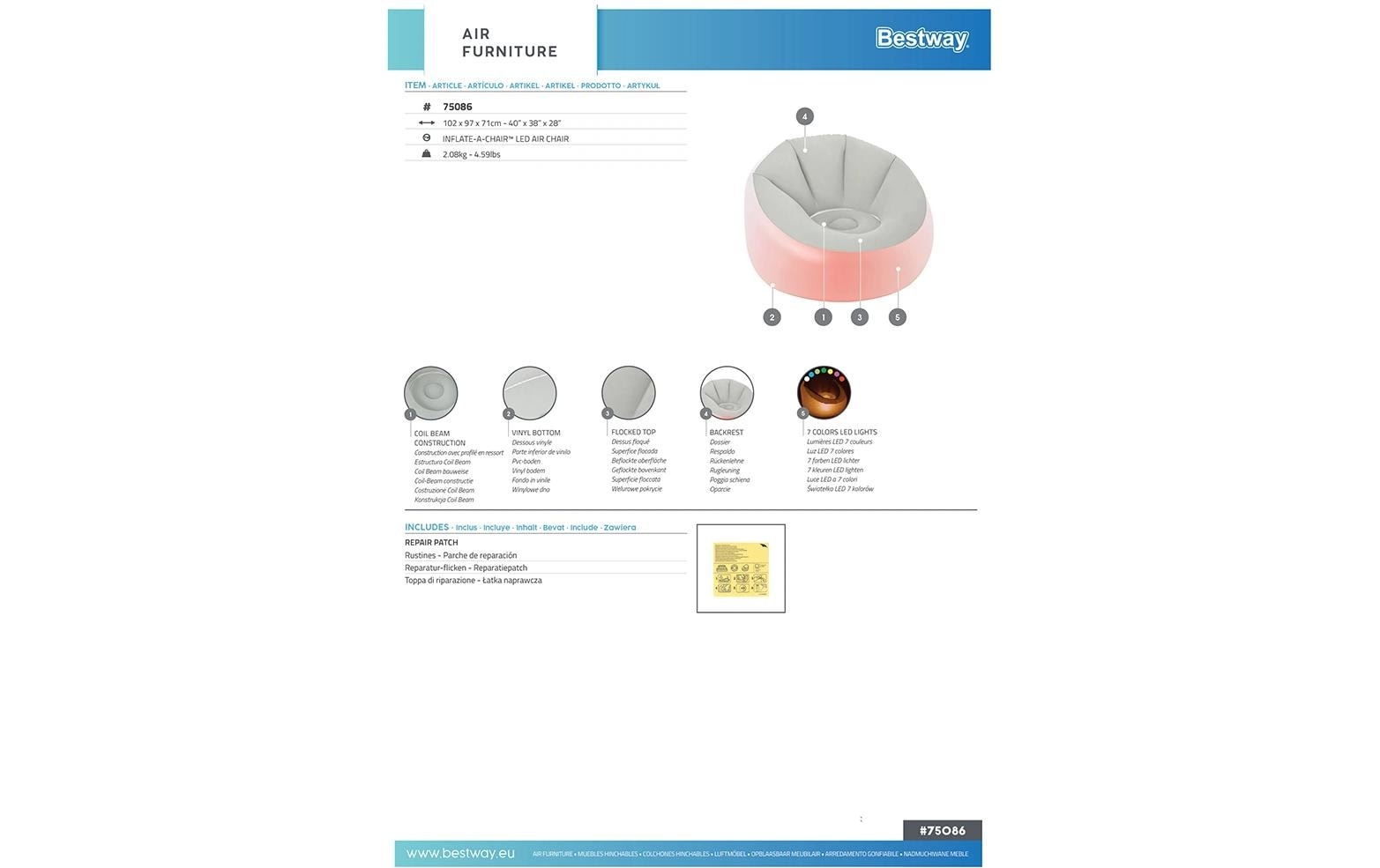 Bestway Fauteuil gonflable »Inflate LED Air 102 x 97 cm«