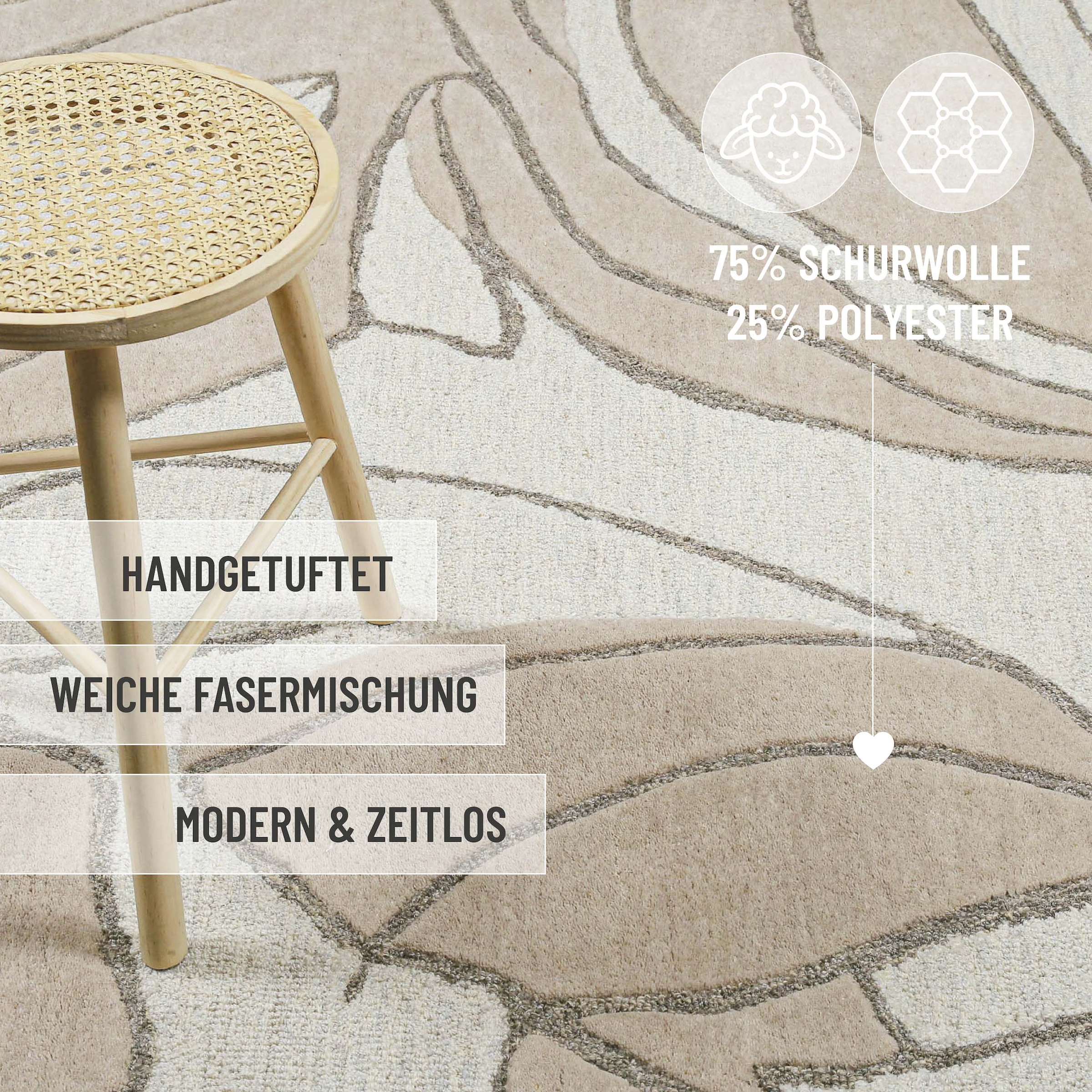 Wecon home Teppich »Tunia« rechteckig 10 mm Höhe handgefertigt, floral, pflegeleicht, Wolle, Wohnzimmer, Schlafzimmer