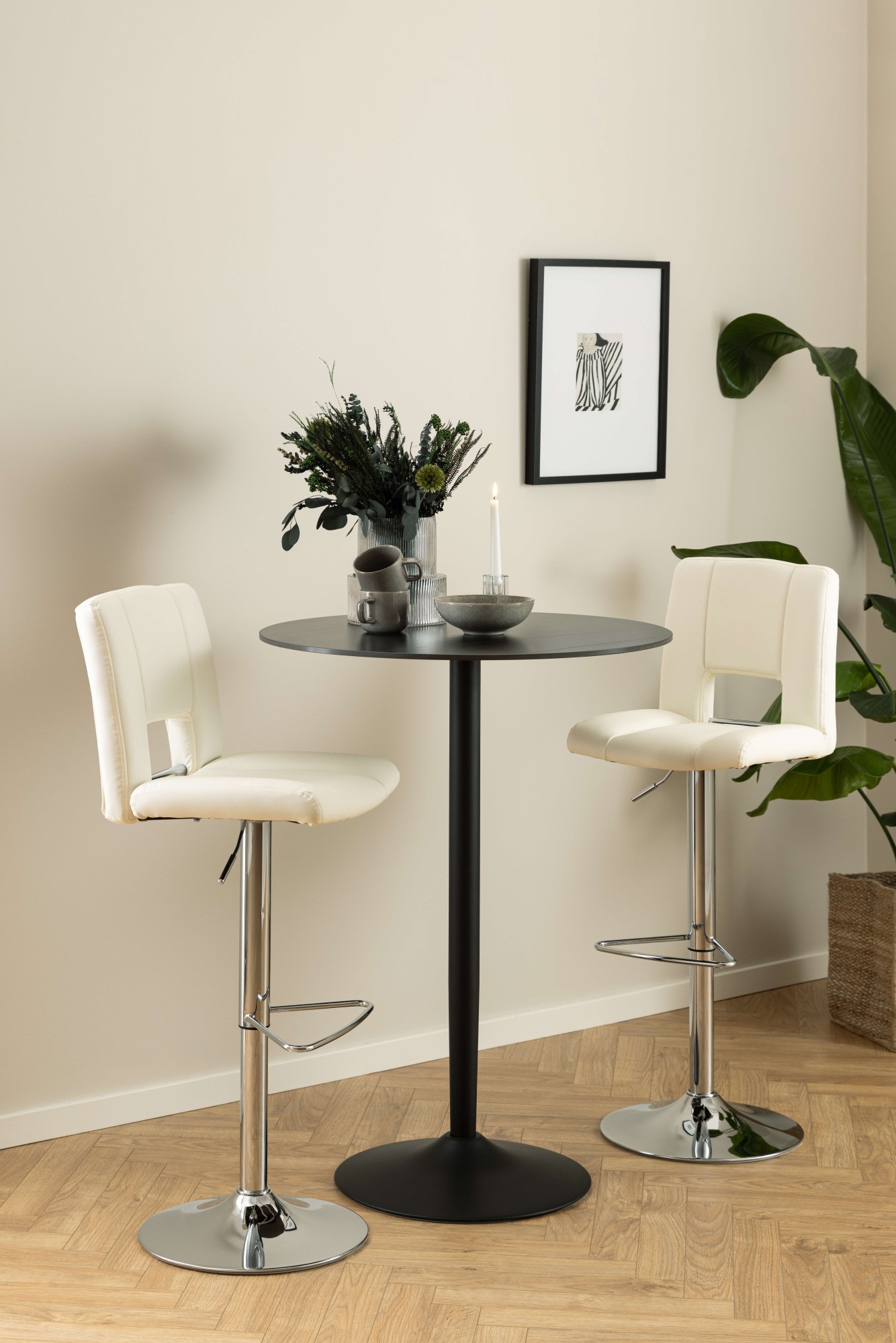 ACTONA GROUP Tabouret de bar »Sylvia Barstuhl, Höhenverstellbar, Chrom,« pied trompette, vérin à gaz, pivotant, coutures verticales, lot de 2