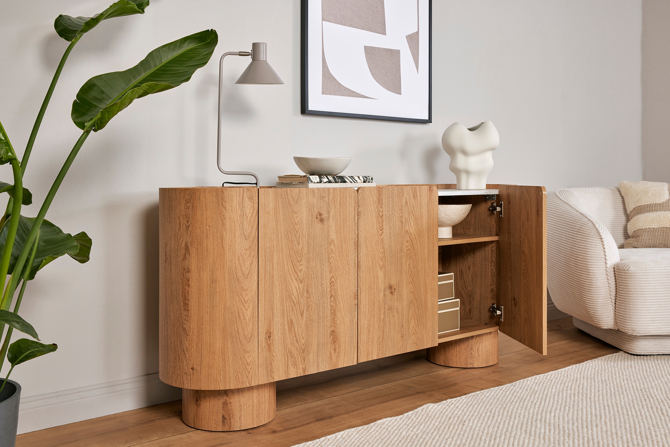 Jahnke Buffet »CIRCO SB 160« 1 cuis tlg. Buffet, 3 portes, design arrondi, aspect marbre, largeur 160 cm
