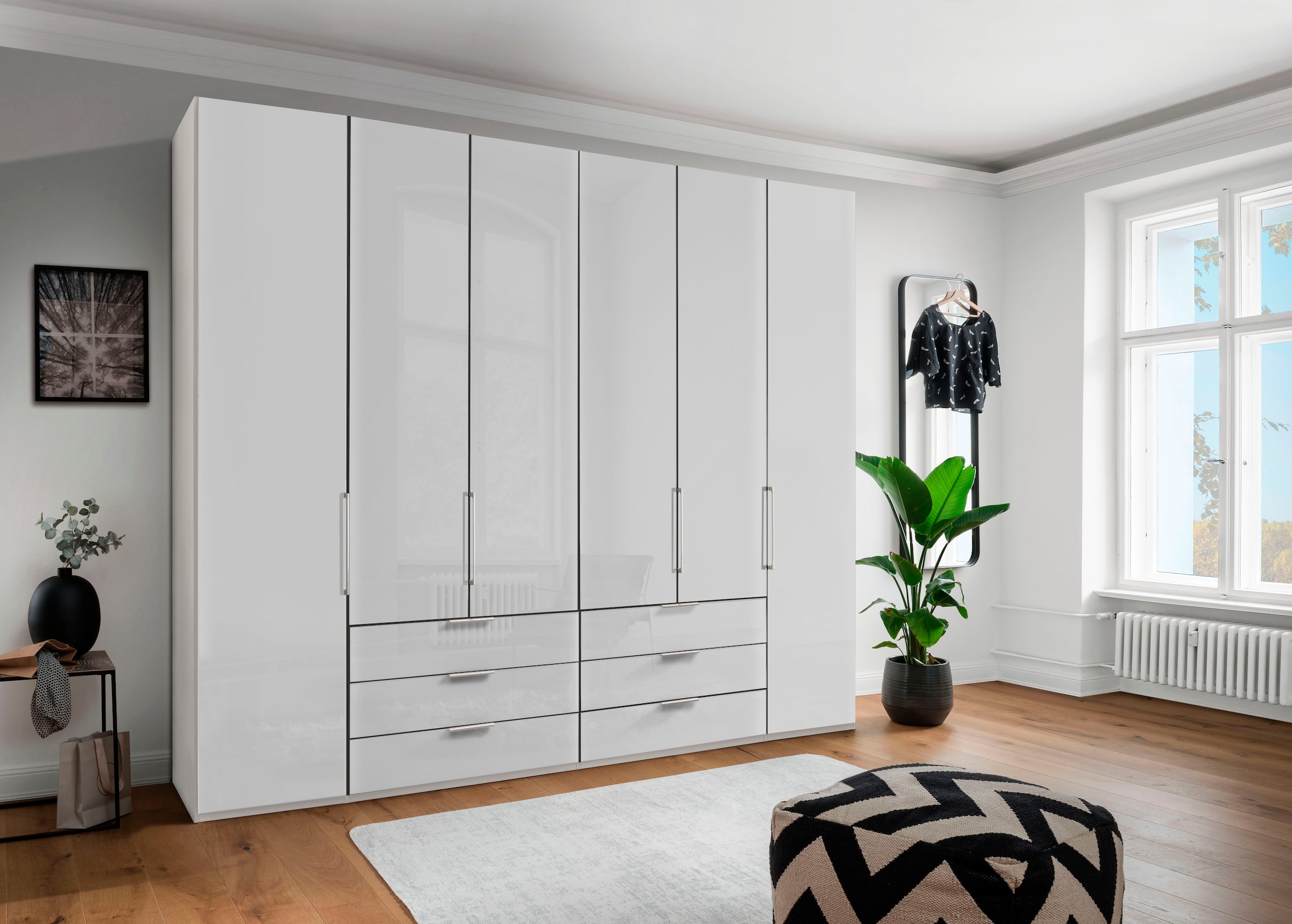 WIEMANN Falttürenschrank »Monaco, Kleiderschrank, Schrank, Wäscheschrank, mit edler Glasfront« 2 Breiten, 2 Höhen 216/236 cm auswählbar, MADE IN GERMANY,  inkl. gepämpften Schubkästen und Türen, mit Panoramaöffnung