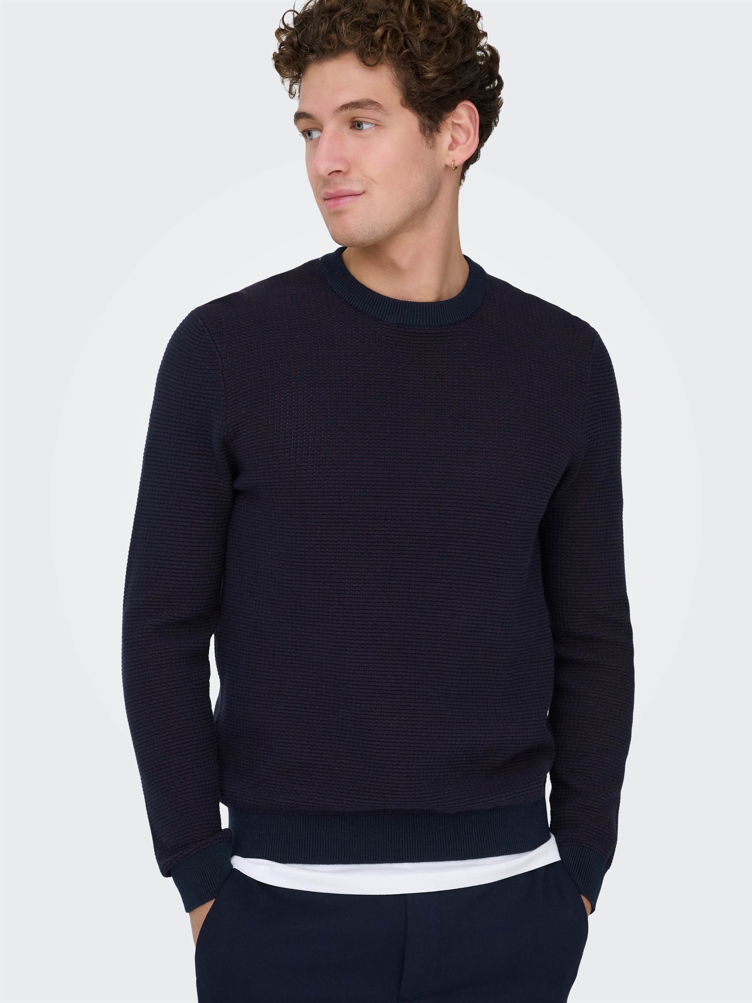 ONLY & SONS Pull en tricot »ONSDAVE REG LS CREW NECK KNIT NOOS« coton, coupe régulière