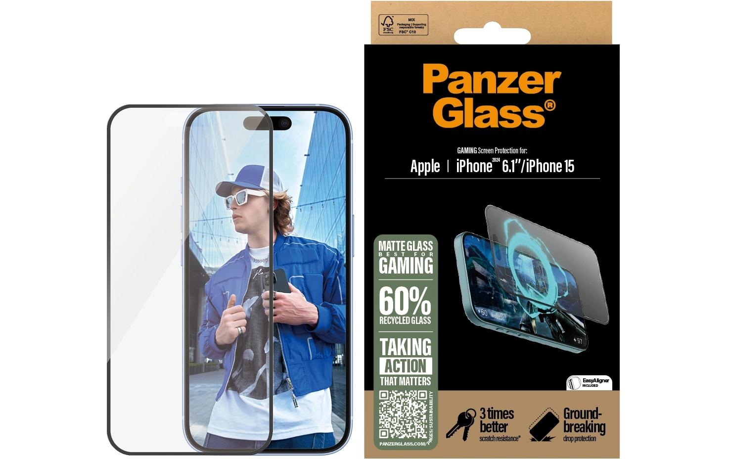 PanzerGlass Displayschutzglas »Ultra Wide Fit Gaming iPhone 16« für iPhone 16 1 Stk. tlg.